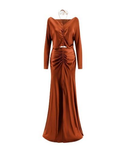 ALBERTA FERRETTI Long Dress With Drapery And Cut/out Details In Brown Product Image