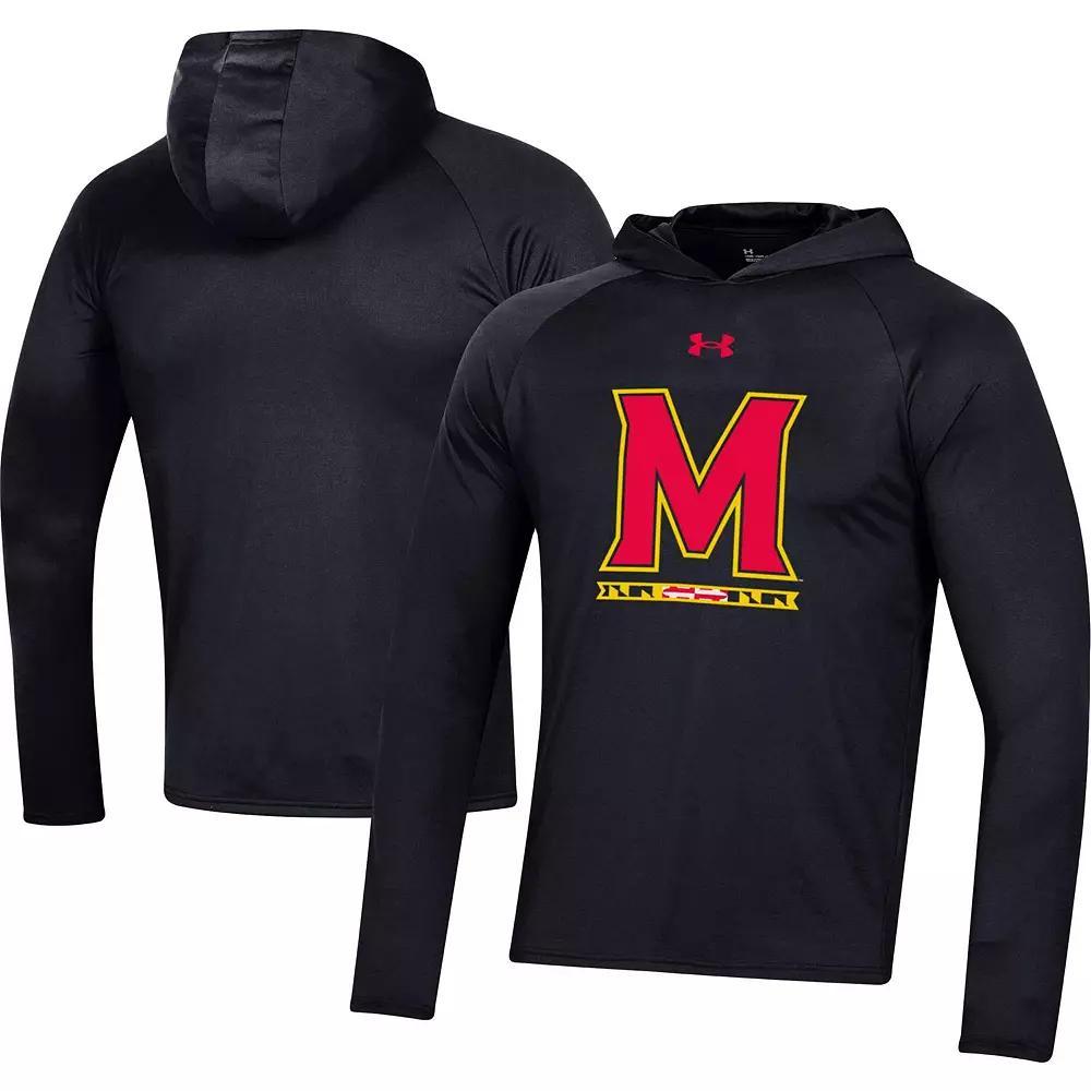 Men's Under Armour Black Maryland Terrapins School Logo Raglan Long Sleeve Hoodie Performance T-Shirt, Size: XL Product Image