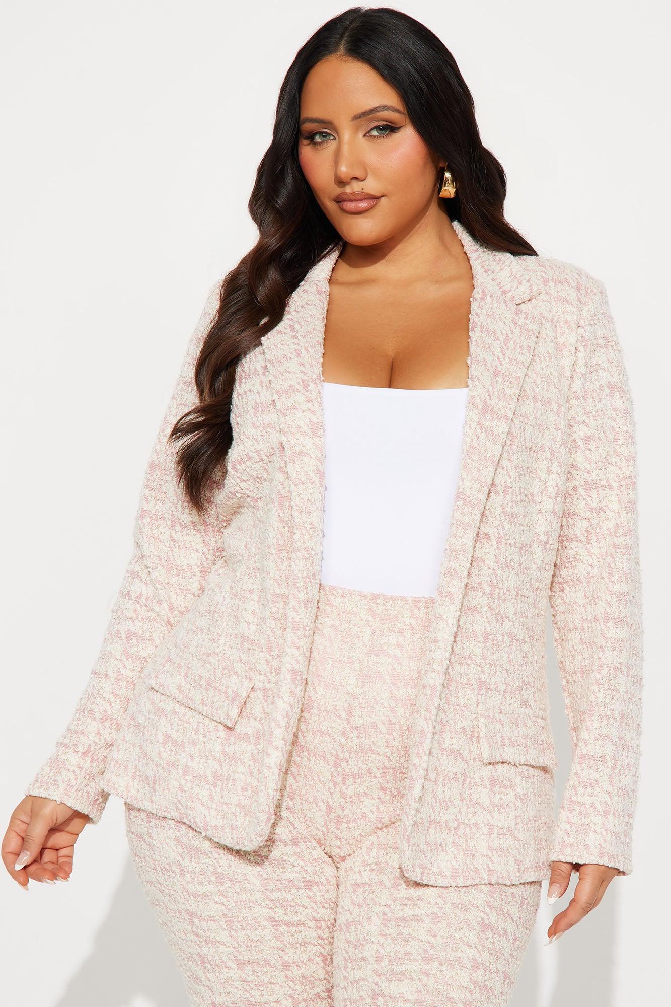 Avery Knit Tweed Blazer Pant Set - Pink Female Product Image