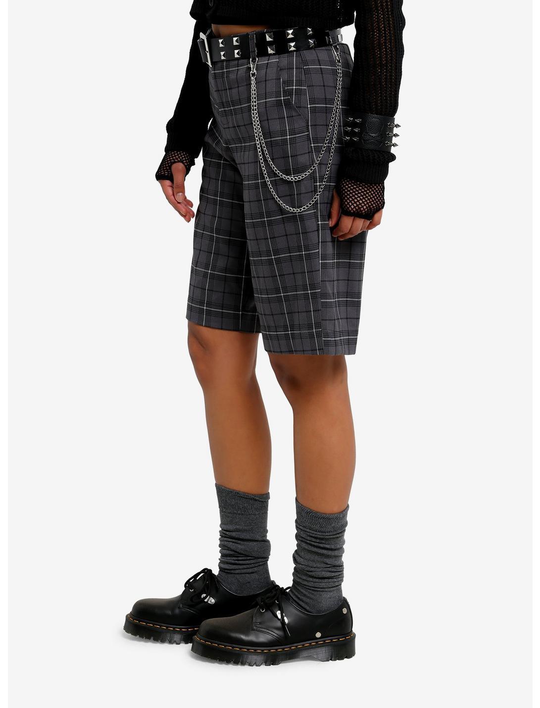 Grey Plaid Long Shorts Product Image
