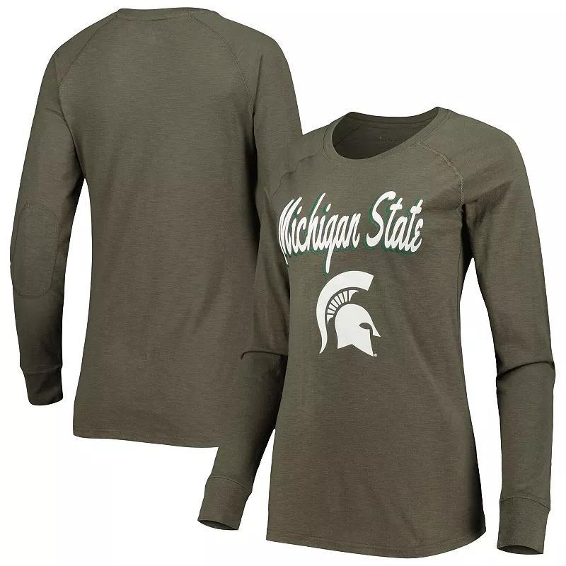 Womens Olive Michigan State Spartans Payton Elbow Patch Slub Raglan Long Sleeve T-Shirt Product Image