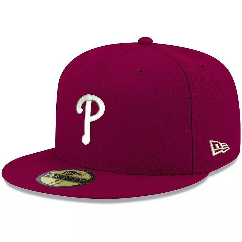 Men's New Era Cardinal Philadelphia Phillies Logo White 59FIFTY Fitted Hat,  Product Image