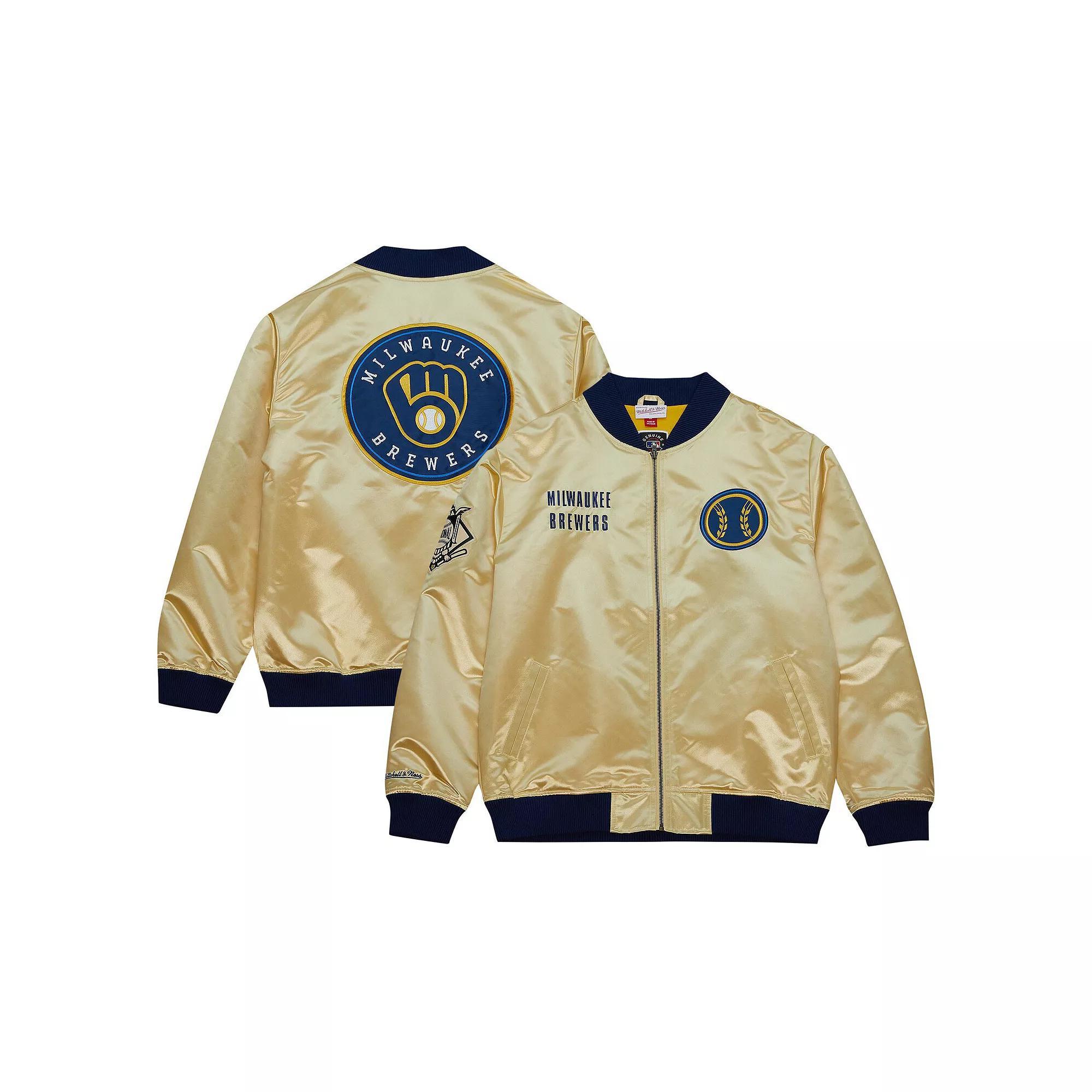 Men's Mitchell & Ness Gold Milwaukee Brewers OG 2.0 Lightweight Satin Full-Zip Jacket, Size: 2XL Product Image