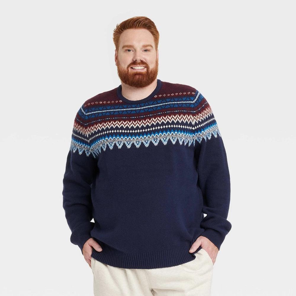 Mens Big & Tall Fair Isle Holiday Crewneck Pullover Sweater - Goodfellow & Co Navy Blue 4XL Product Image