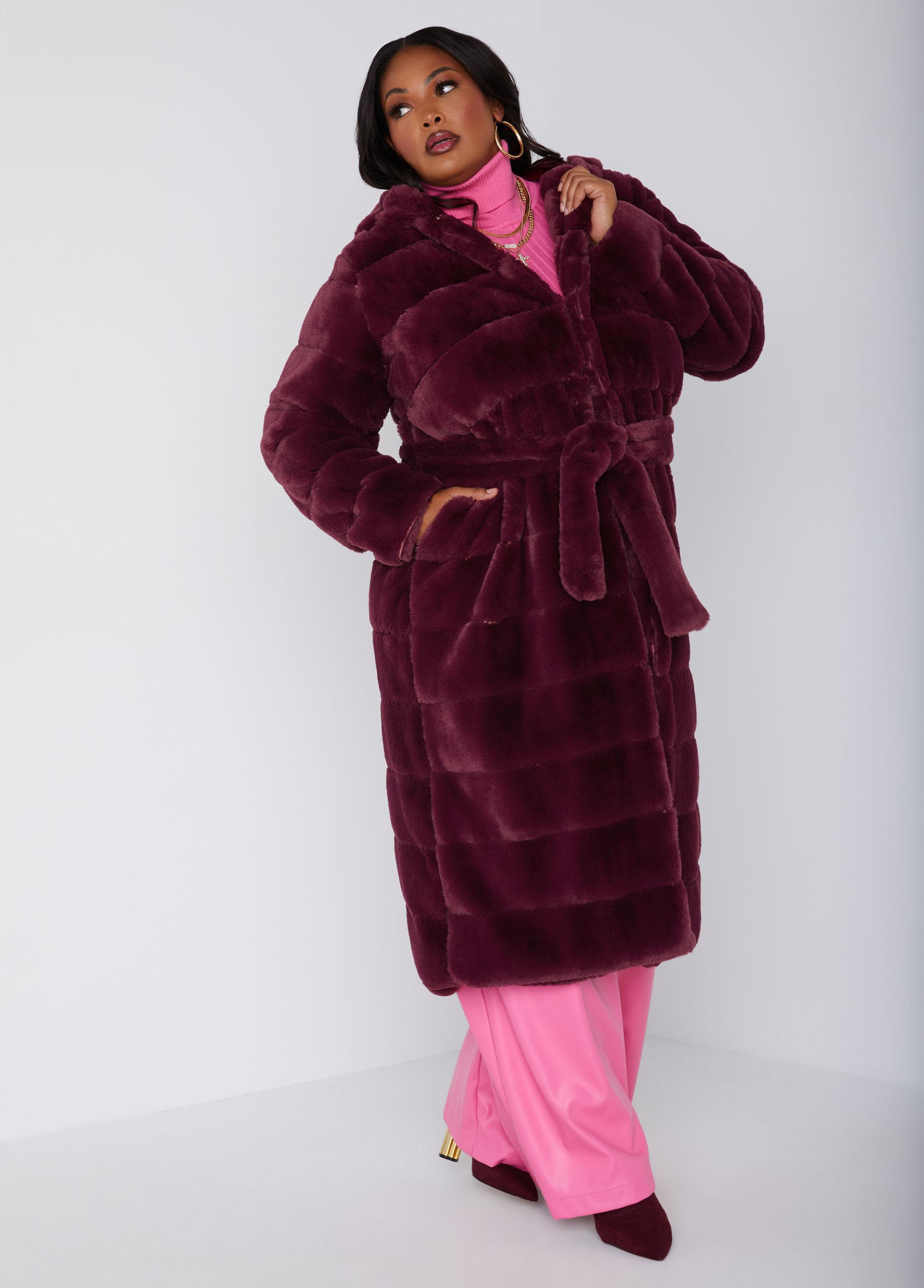 Hooded Faux Fur Coat Product Image