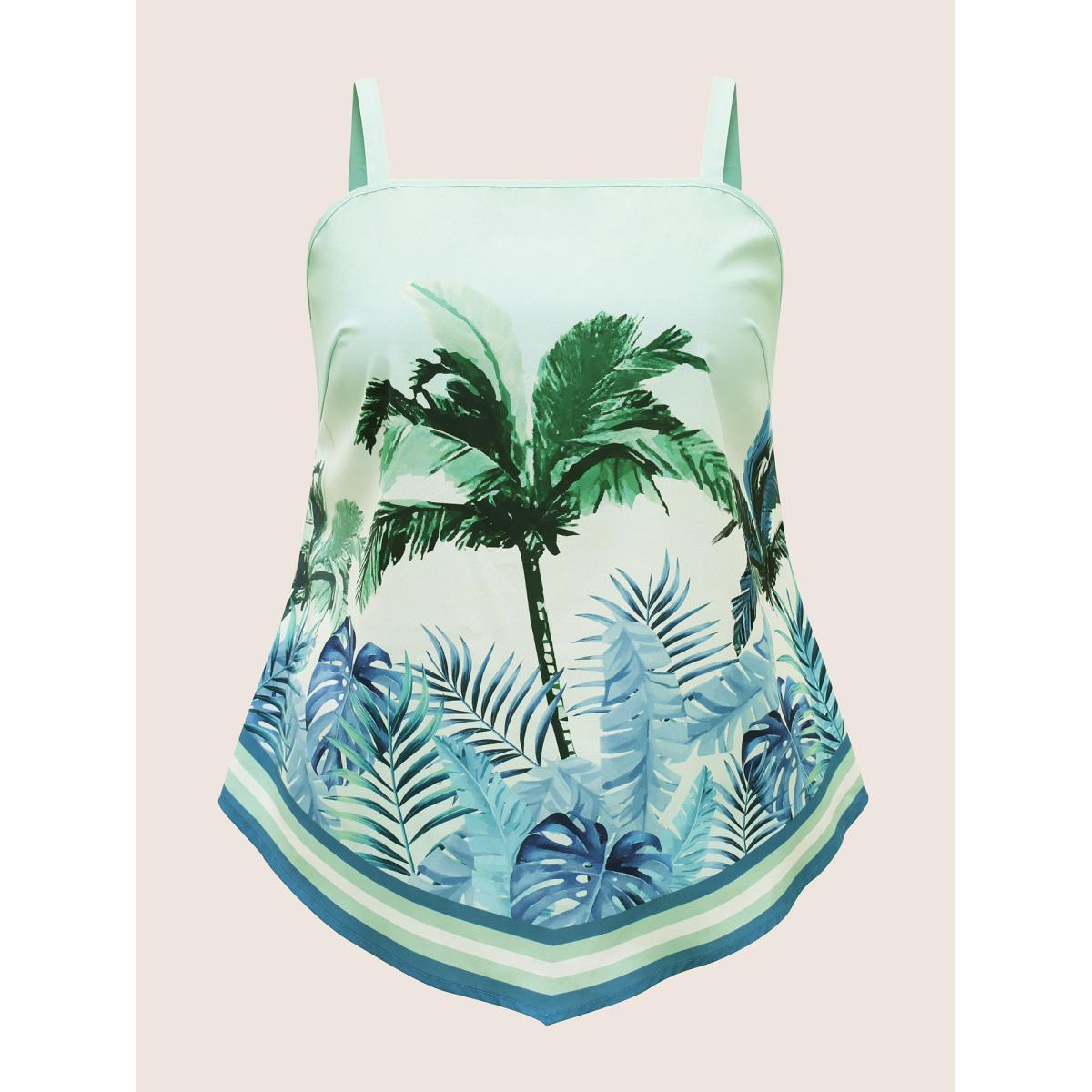 Plus Size Boho Coconut Tree Print Arc Hem Cami Top Women Arctic Resort Contrast One-shoulder neck Vacation Tank Tops Camis BloomChic 14-16/1X Product Image