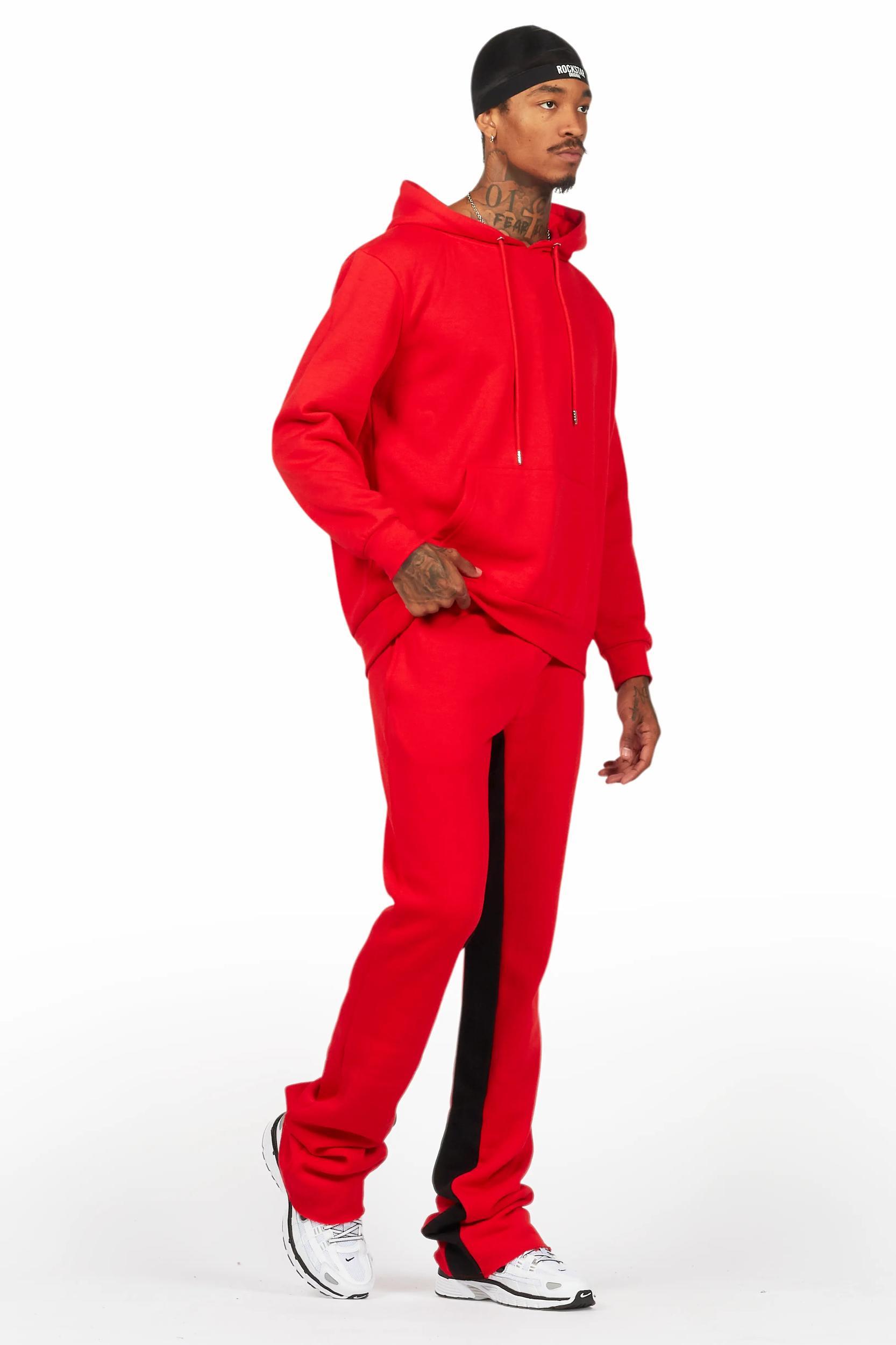 Basic Red Hoodie/Baggy Track Pant Set Male Product Image