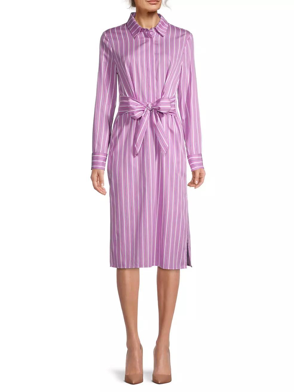 Striped Tie-Front Shirtdress Product Image