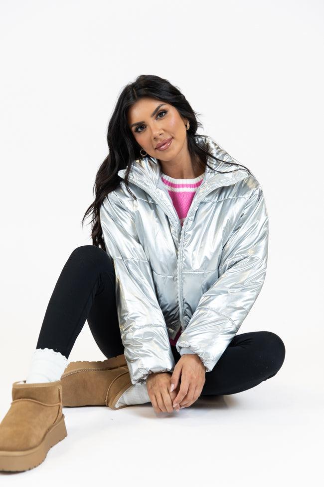 Keep Me Warm Silver Chrome Puffer Jacket SALE Product Image