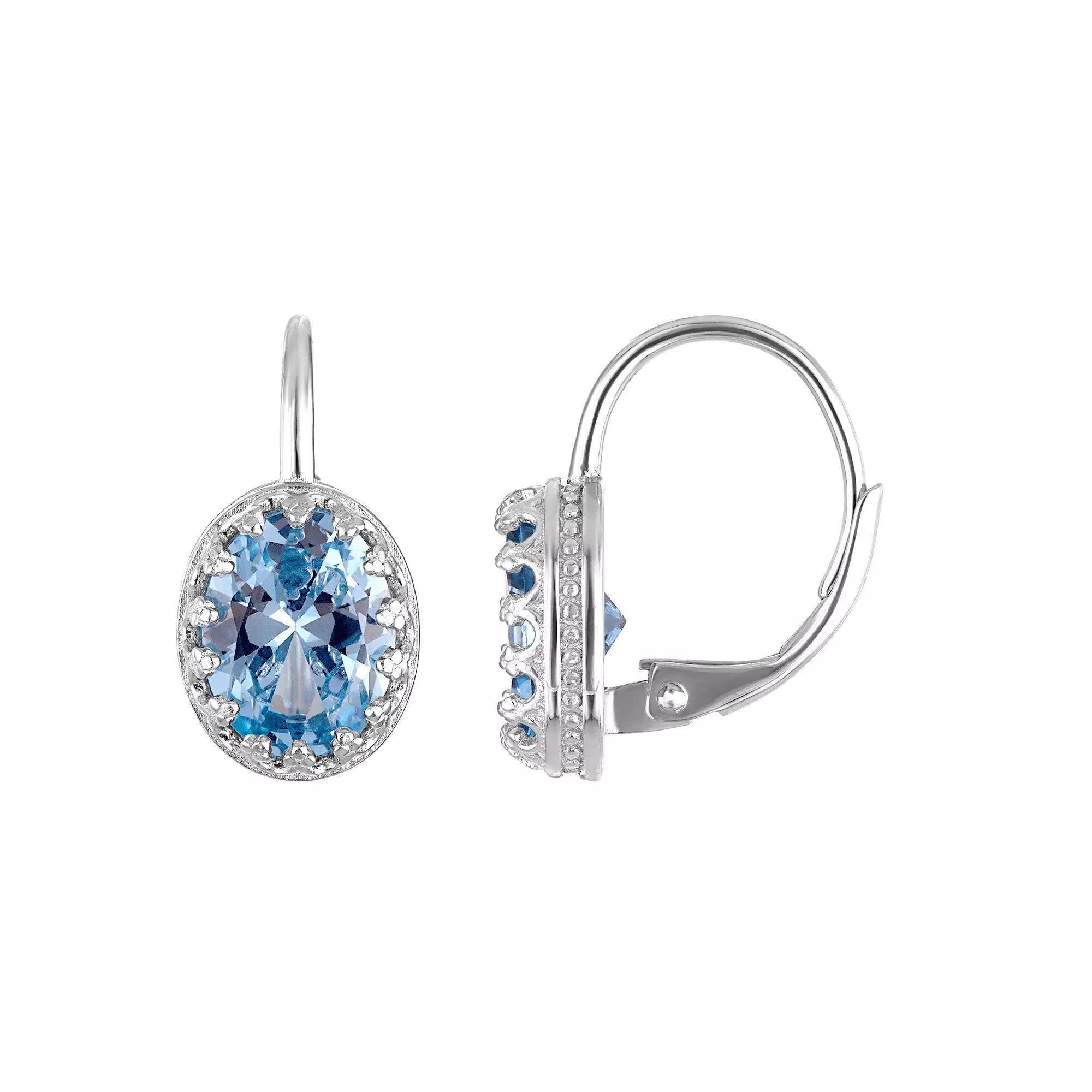 Designs by Gioelli Sterling Silver Gemstone Leverback Earrings, Women's, Cr Aquamarine Product Image