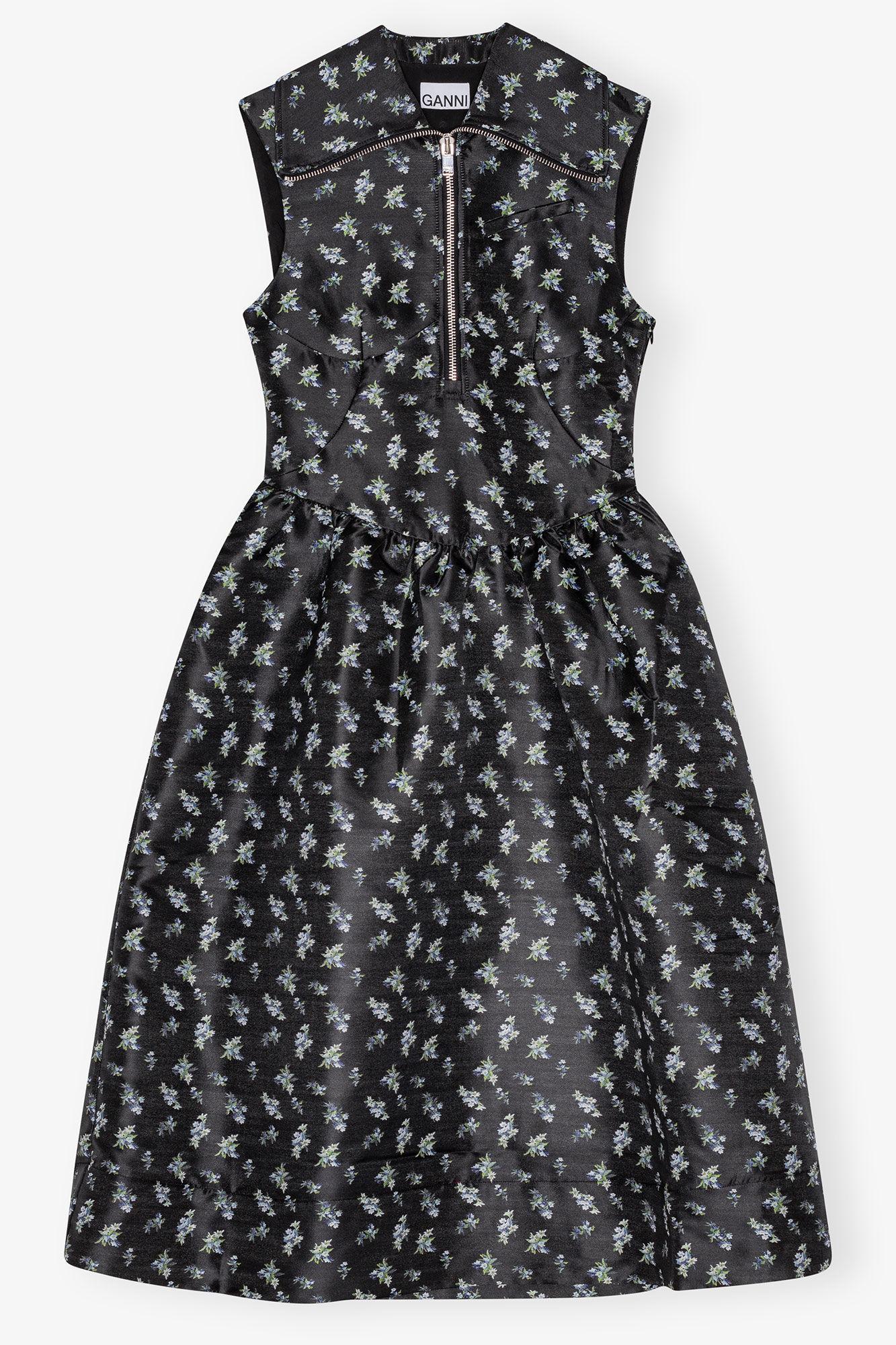 Black Floral Jacquard Midi Dress Product Image
