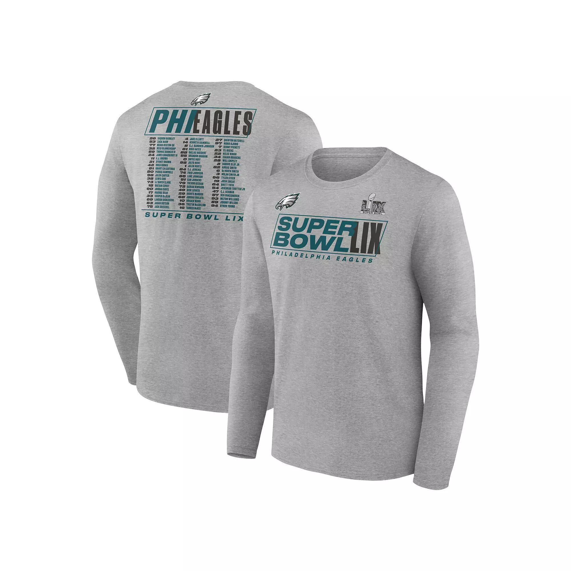 Men's Fanatics  Heather Gray Philadelphia Eagles Super Bowl LIX Big & Tall Roster Long Sleeve T-Shirt, Size: 3XB, Grey Product Image