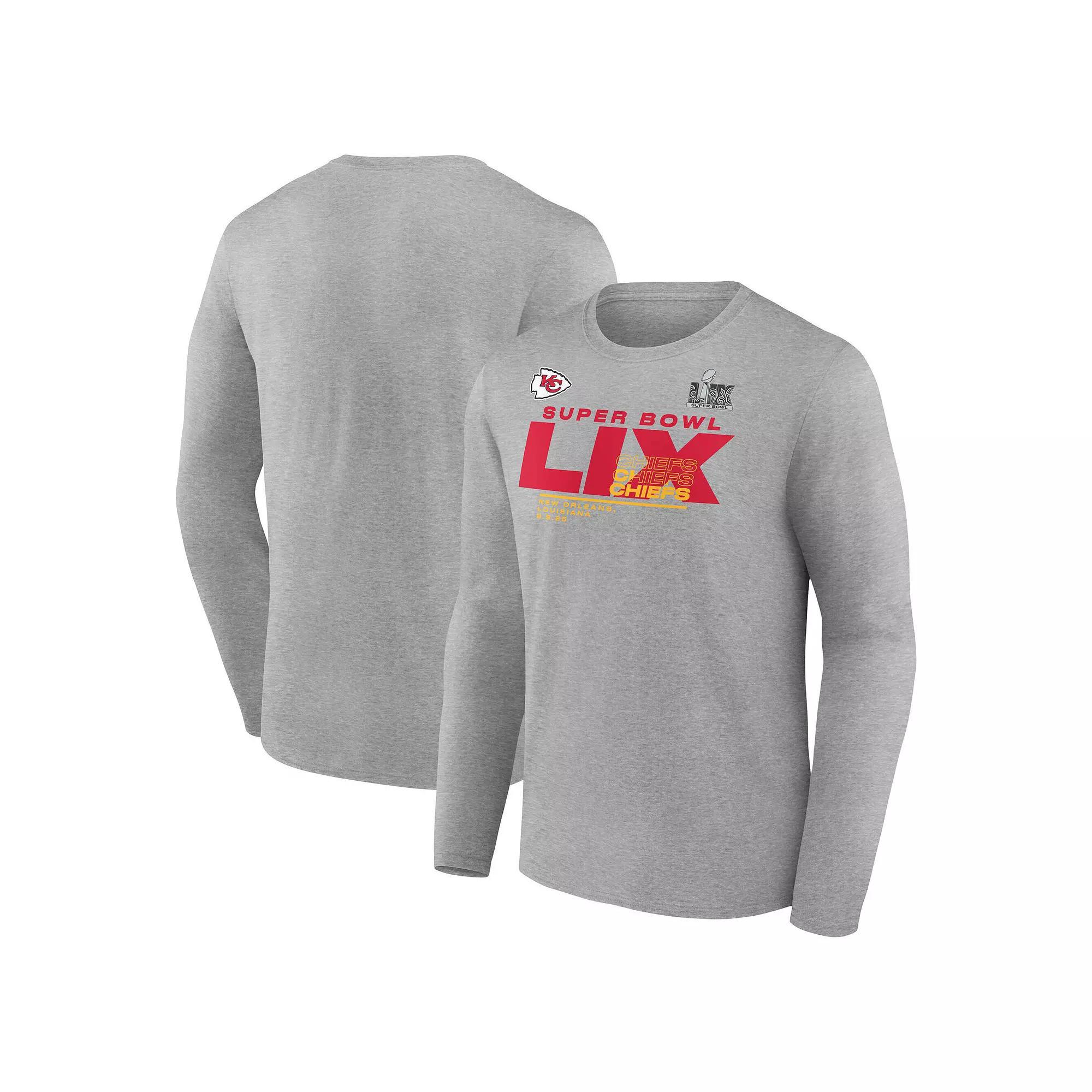 Men's Fanatics  Heather Gray Kansas City Chiefs Super Bowl LIX Big & Tall Quick Pass Long Sleeve T-Shirt, Size: 4XB, Grey Product Image