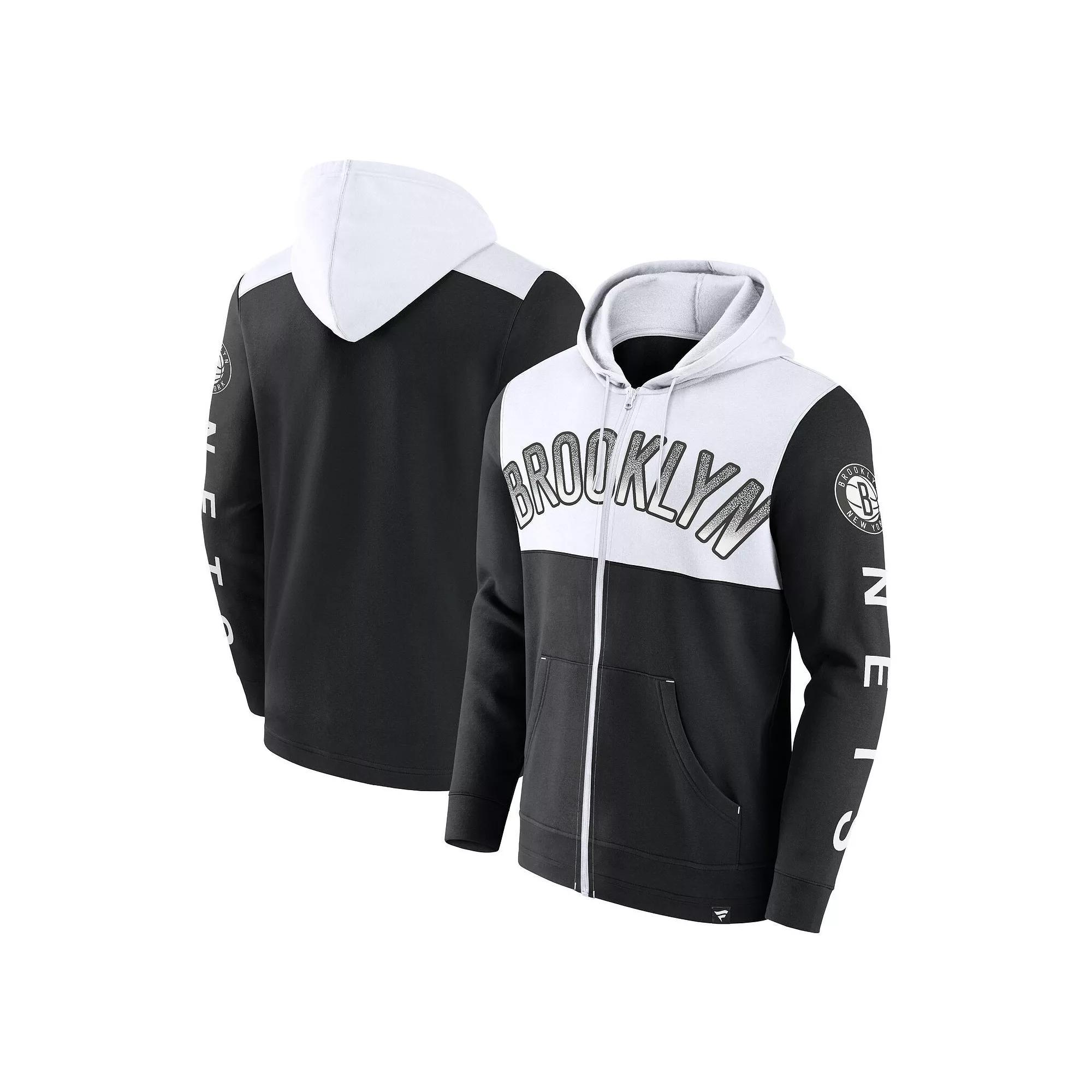 Men's Fanatics Branded Black/White Brooklyn Nets Skyhook Colorblock Full-Zip Hoodie, Size: Large Product Image