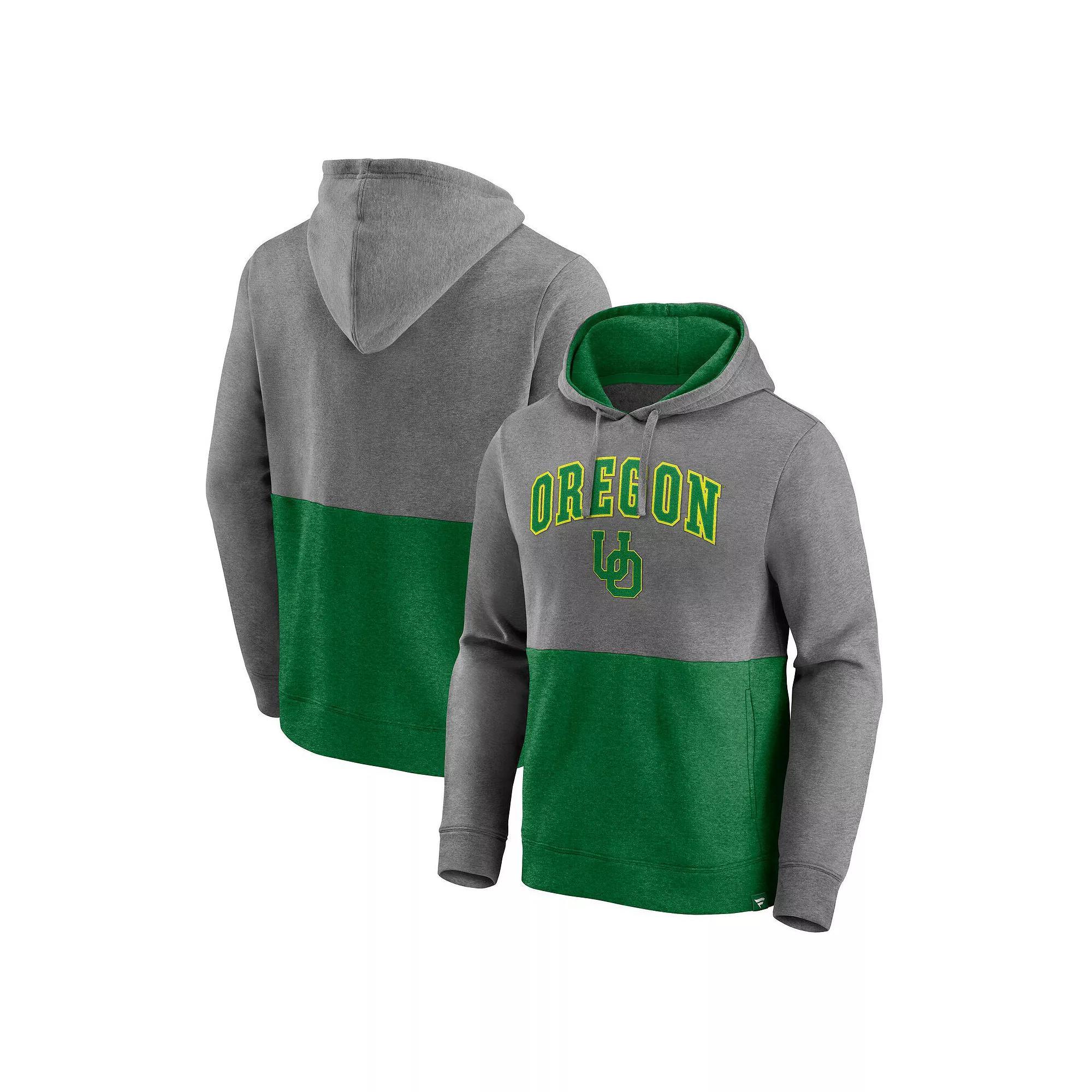 Men's Fanatics Heather Gray/Heather Green Oregon Ducks Block Party Pullover Hoodie, Size: Small, Grey Product Image