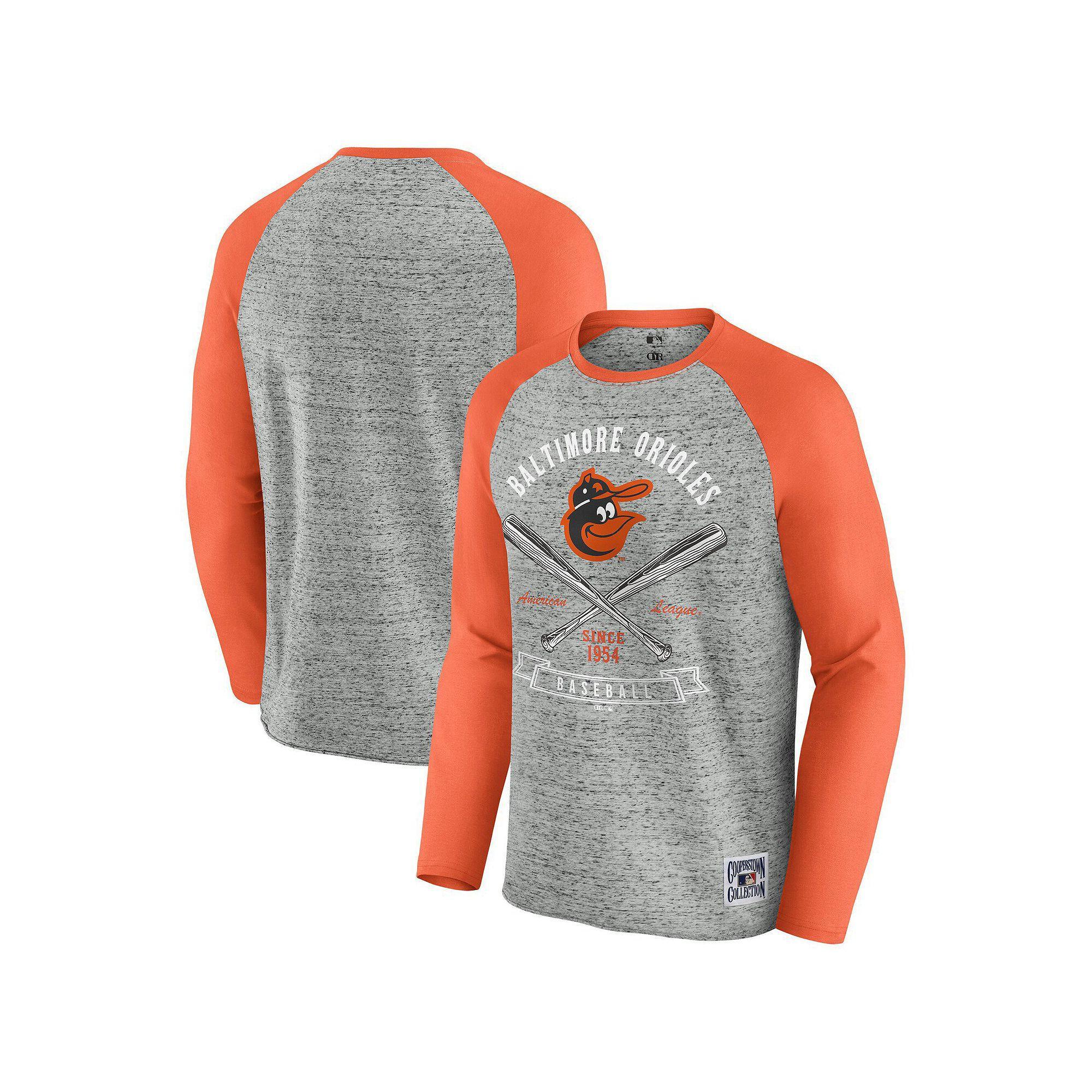 Men's Darius Rucker Collection by Fanatics  Heather Gray Baltimore Orioles Raw Edge Raglan Long Sleeve Baseball T-Shirt, Size: Medium, Grey Product Image