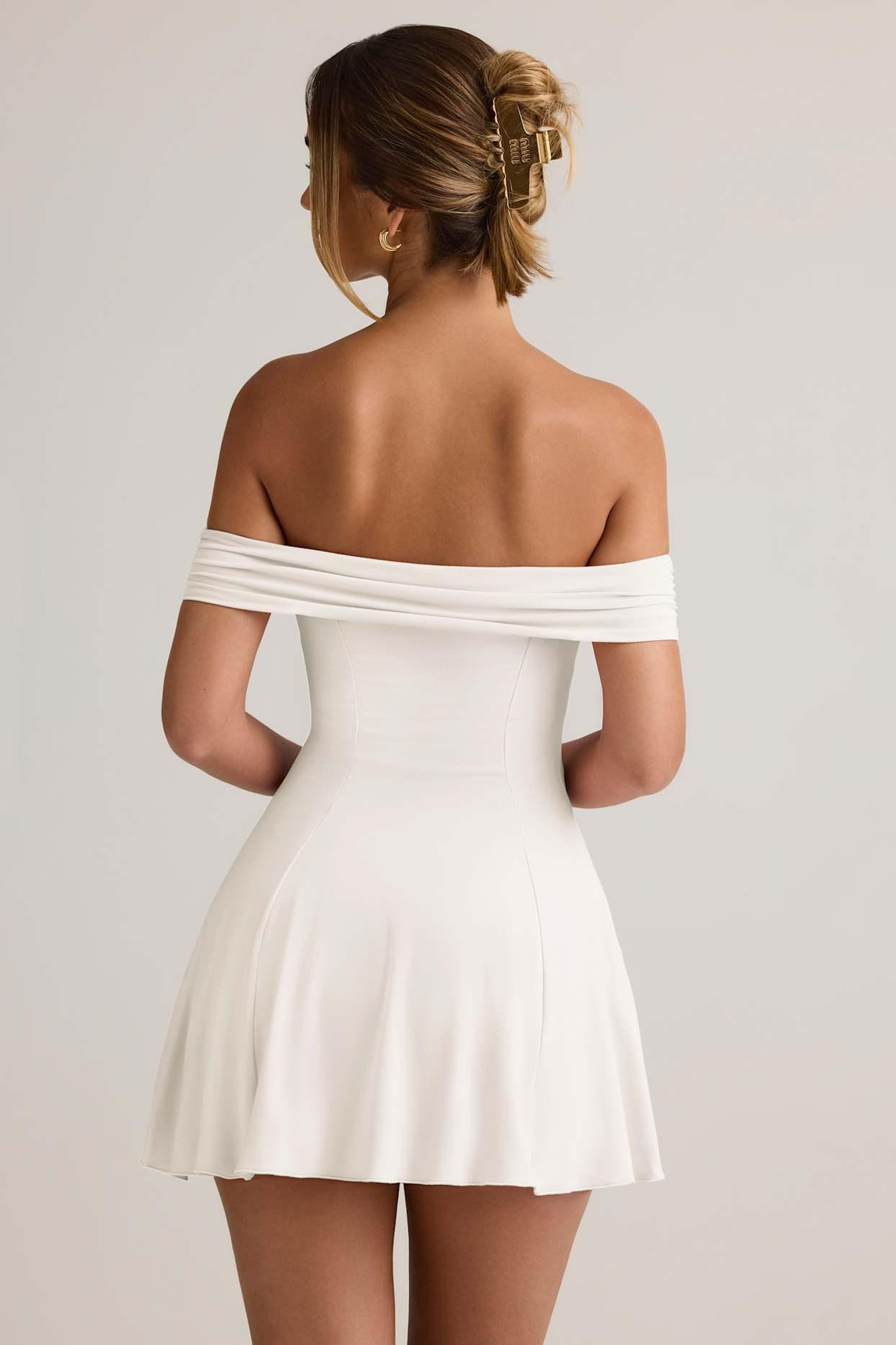 Modal Off-Shoulder A-Line Mini Dress in White Product Image