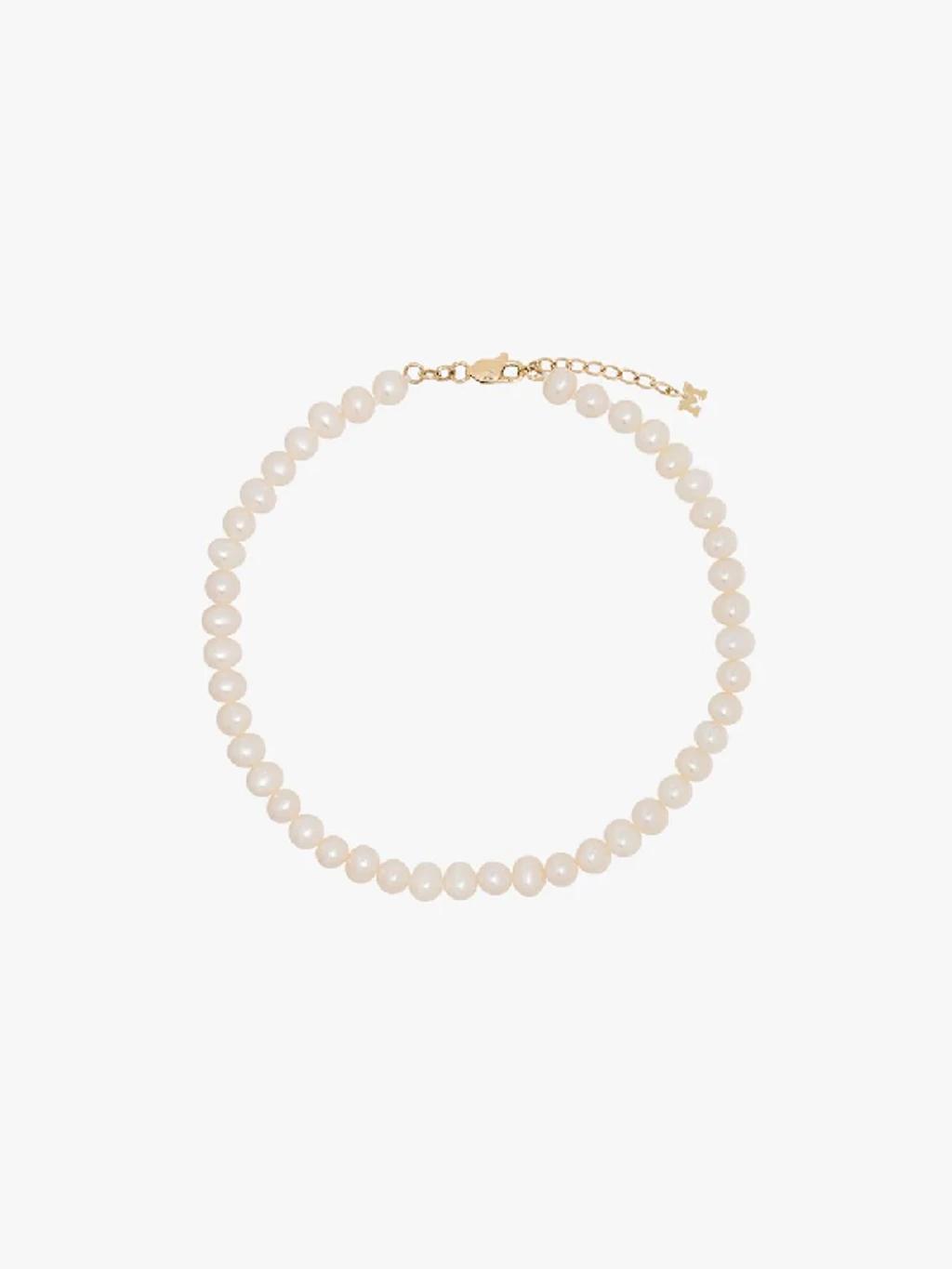 MATEO 9kt Yellow Gold Pearl Anklet In Yellow Gold/white Product Image