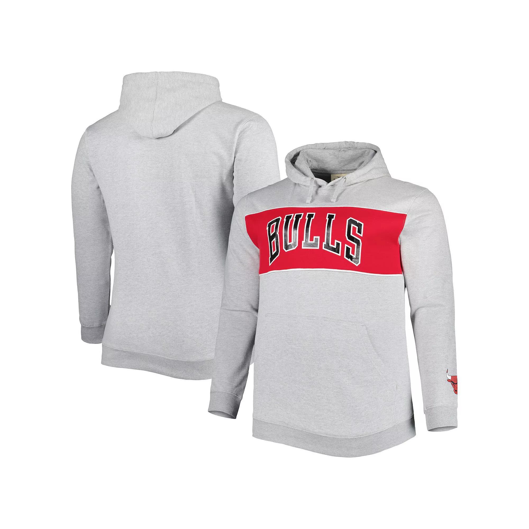 Men's Fanatics Branded Heather Gray Chicago Bulls Big & Tall Wordmark Pullover Hoodie,  Product Image