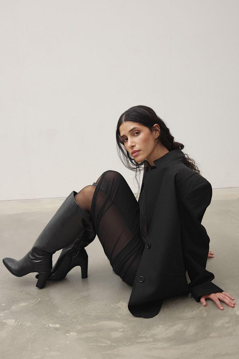 Rounded Toe Leather Knee High Boots Product Image