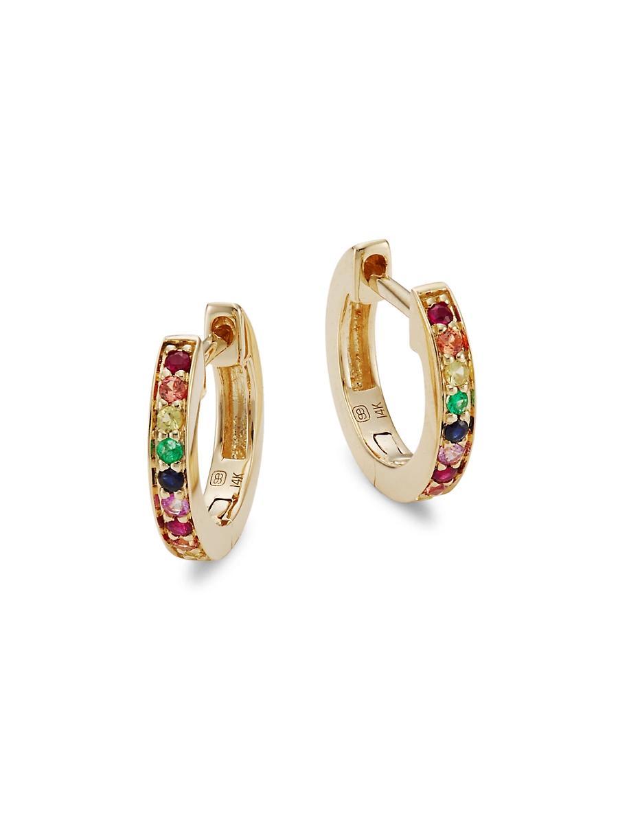 Womens Rainbow Sapphire Huggie Hoop Earrings Product Image