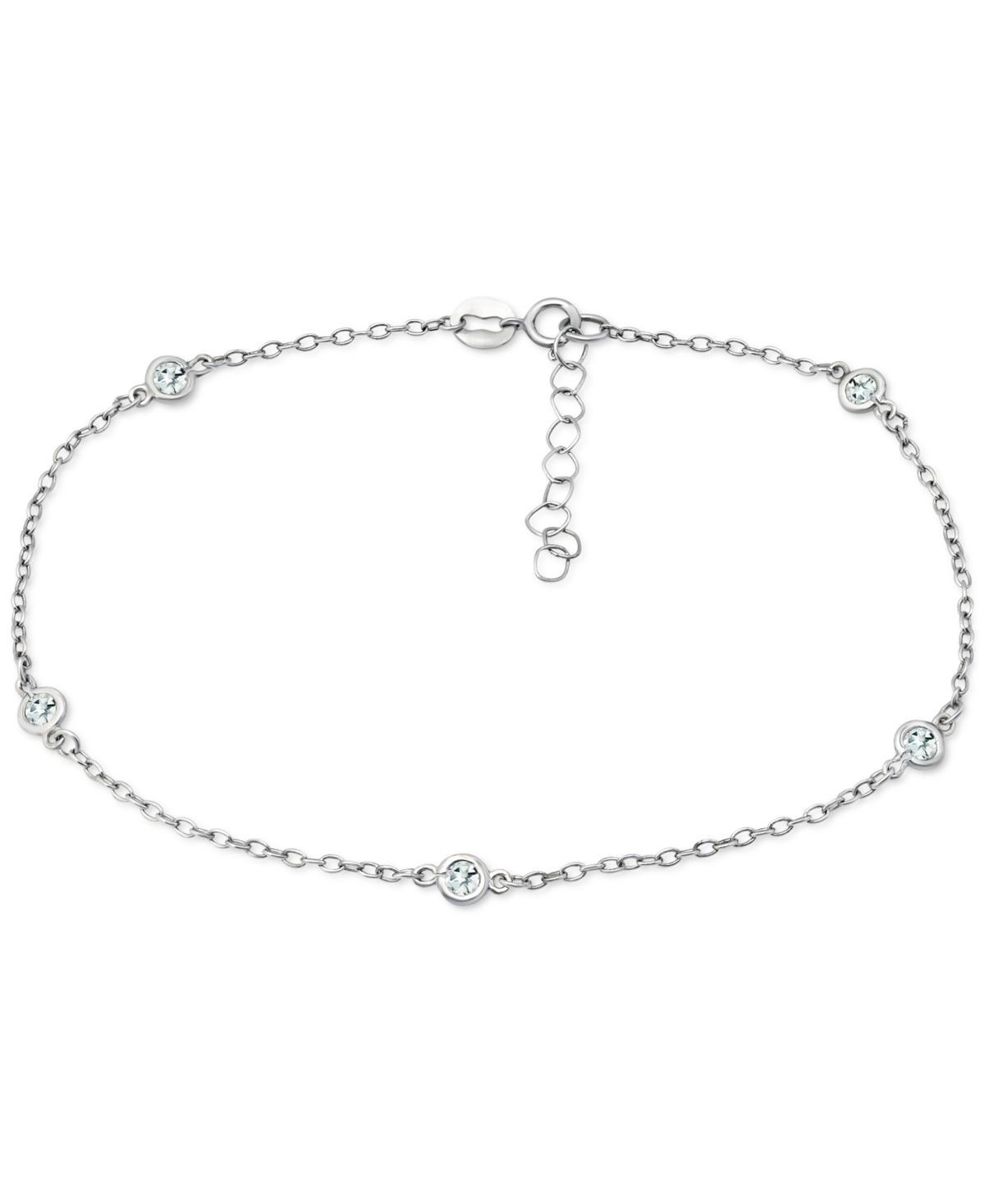 Aleure Precioso Sterling Silver Gemstone Station Anklet, Womens Clear Product Image