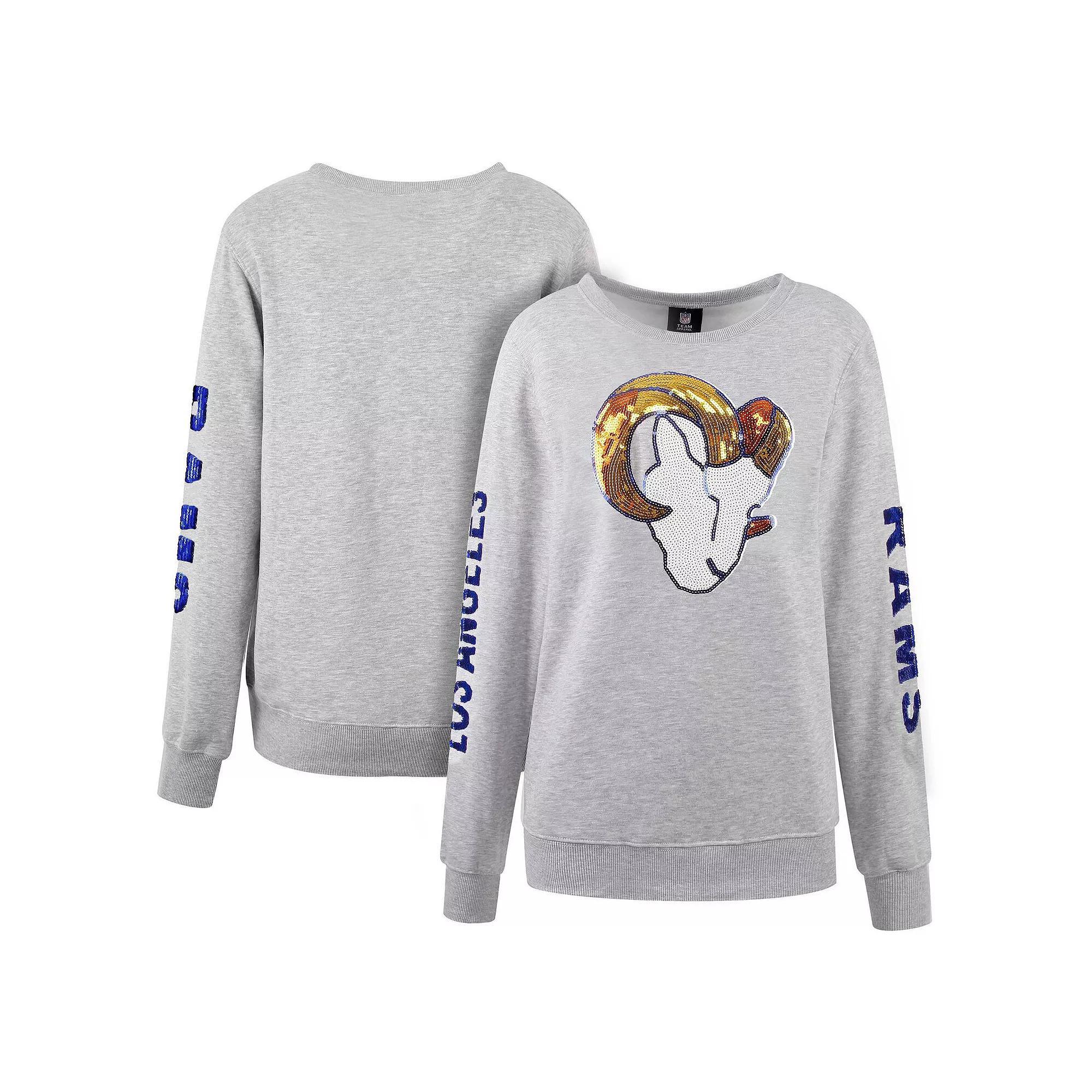 Women's Cuce Heather Gray Los Angeles Rams Sequined Logo Pullover Sweatshirt, Size: 4XL, Grey Product Image