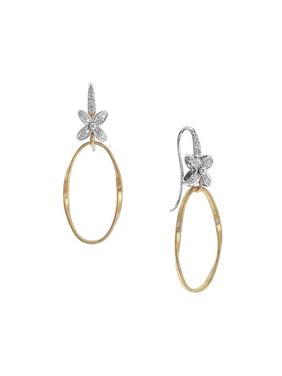 Marco Bicego 18K White & Yellow Gold Marrakech Onde Diamond Flower Drop Earrings Product Image