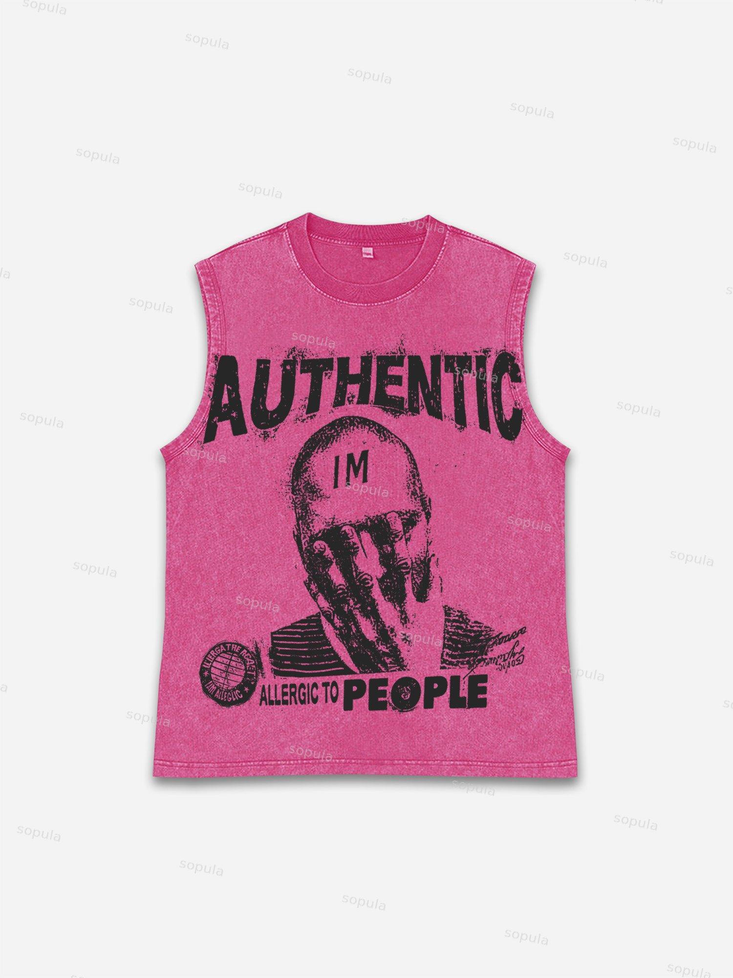 Retro I Am Allergic To People Graphic Wash Tank Top Product Image