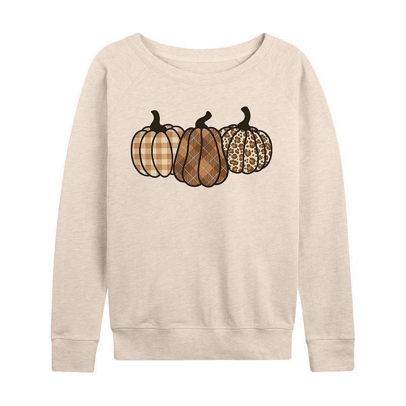 Plus Size Brown Plaid Pumpkins French Terry Long Sleeve Tee, Women's, Size: 1XL, Beige Product Image