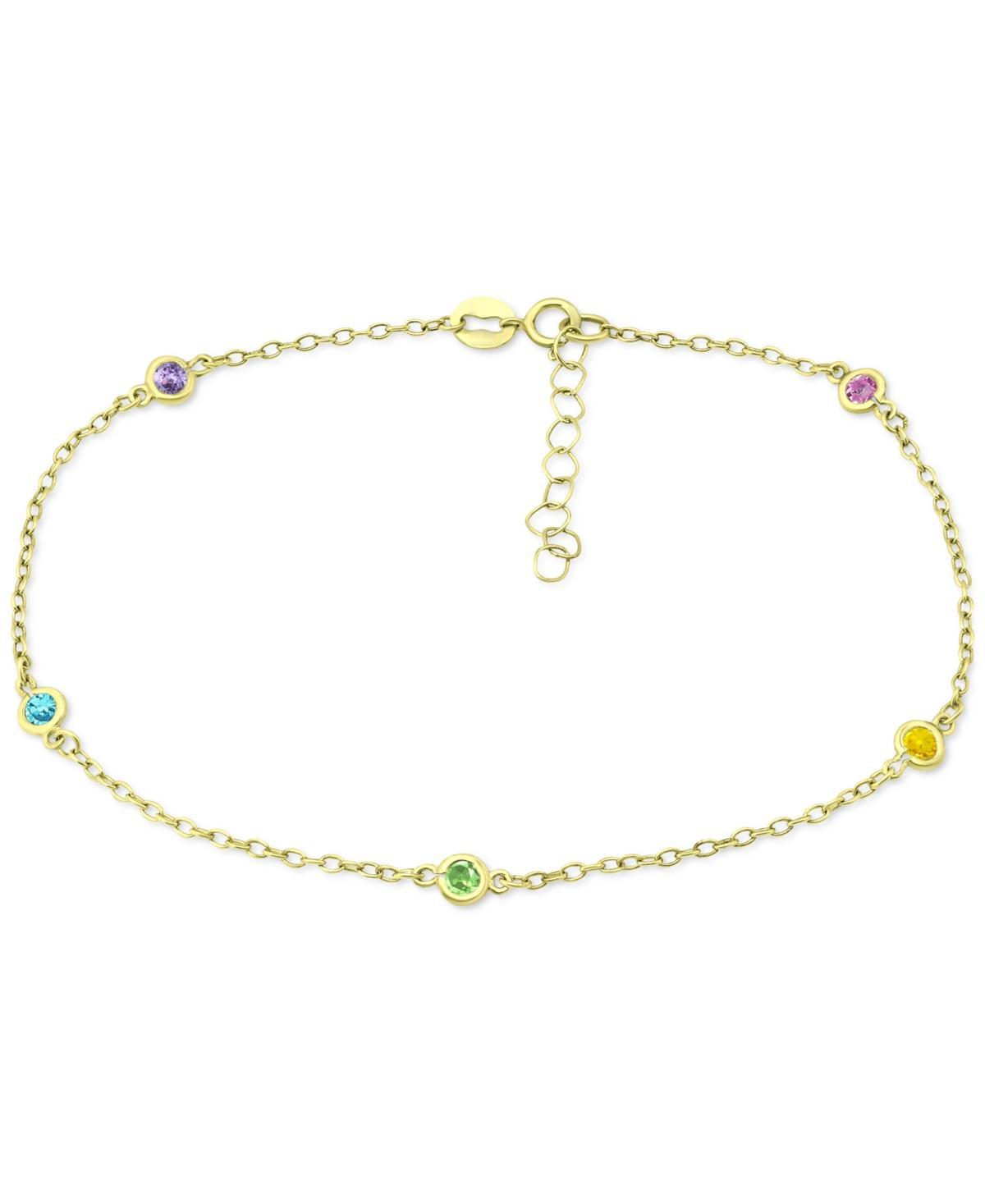 Aleure Precioso Sterling Silver Gemstone Station Anklet, Womens Clear Product Image