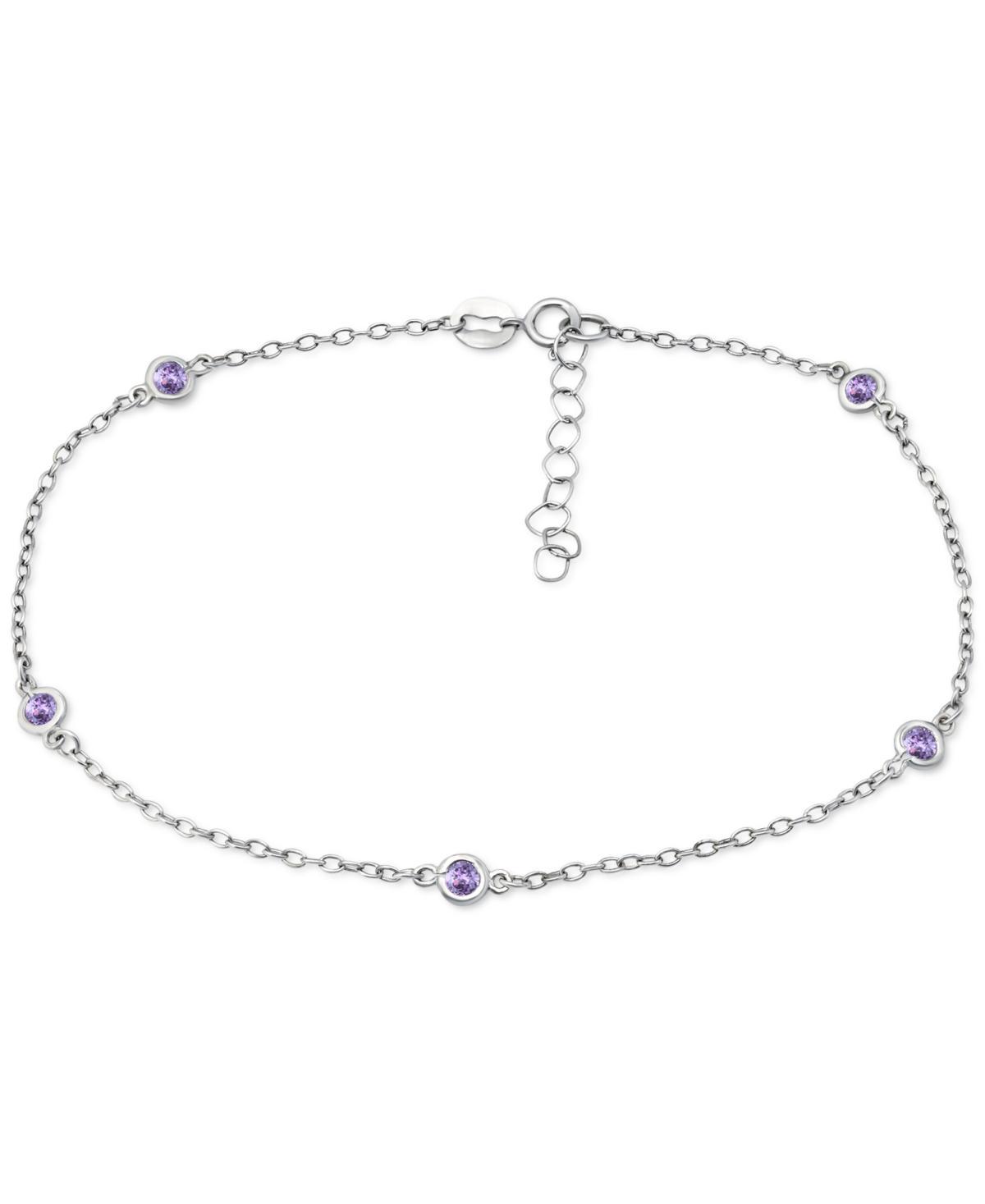 Aleure Precioso Sterling Silver Gemstone Station Anklet, Womens Clear Product Image