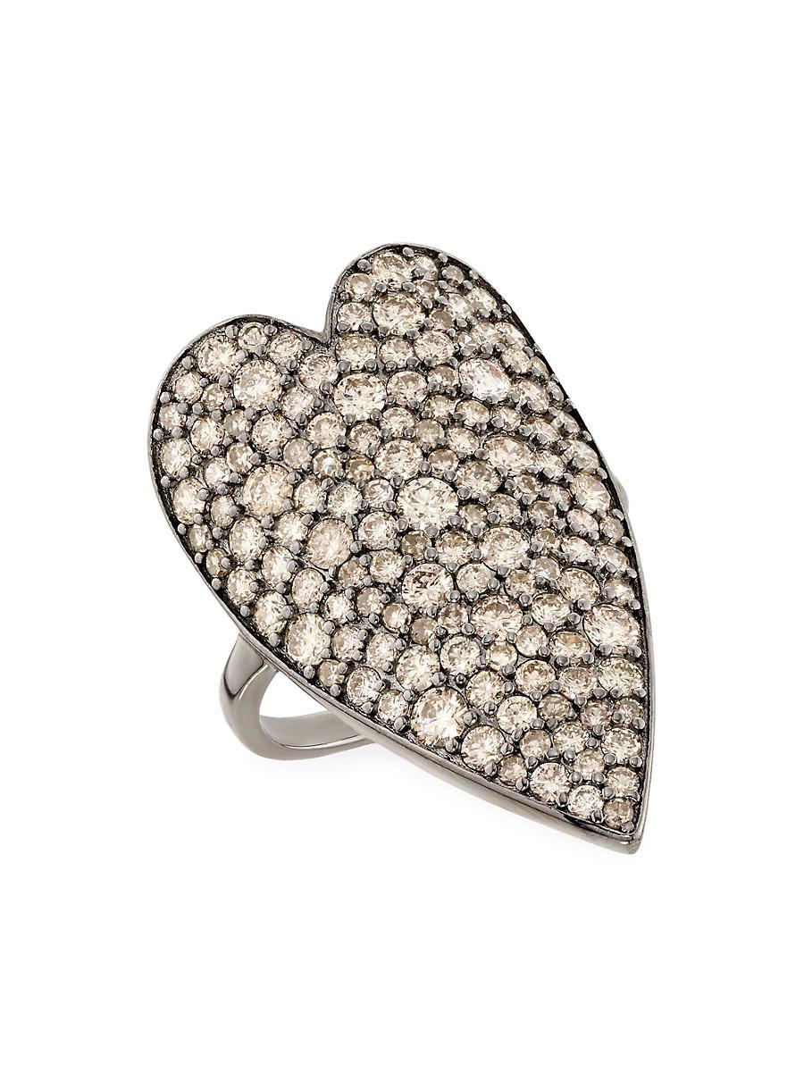 Womens Black Rhodium-Plated & 2.86 TCW Diamond Heart Ring Product Image