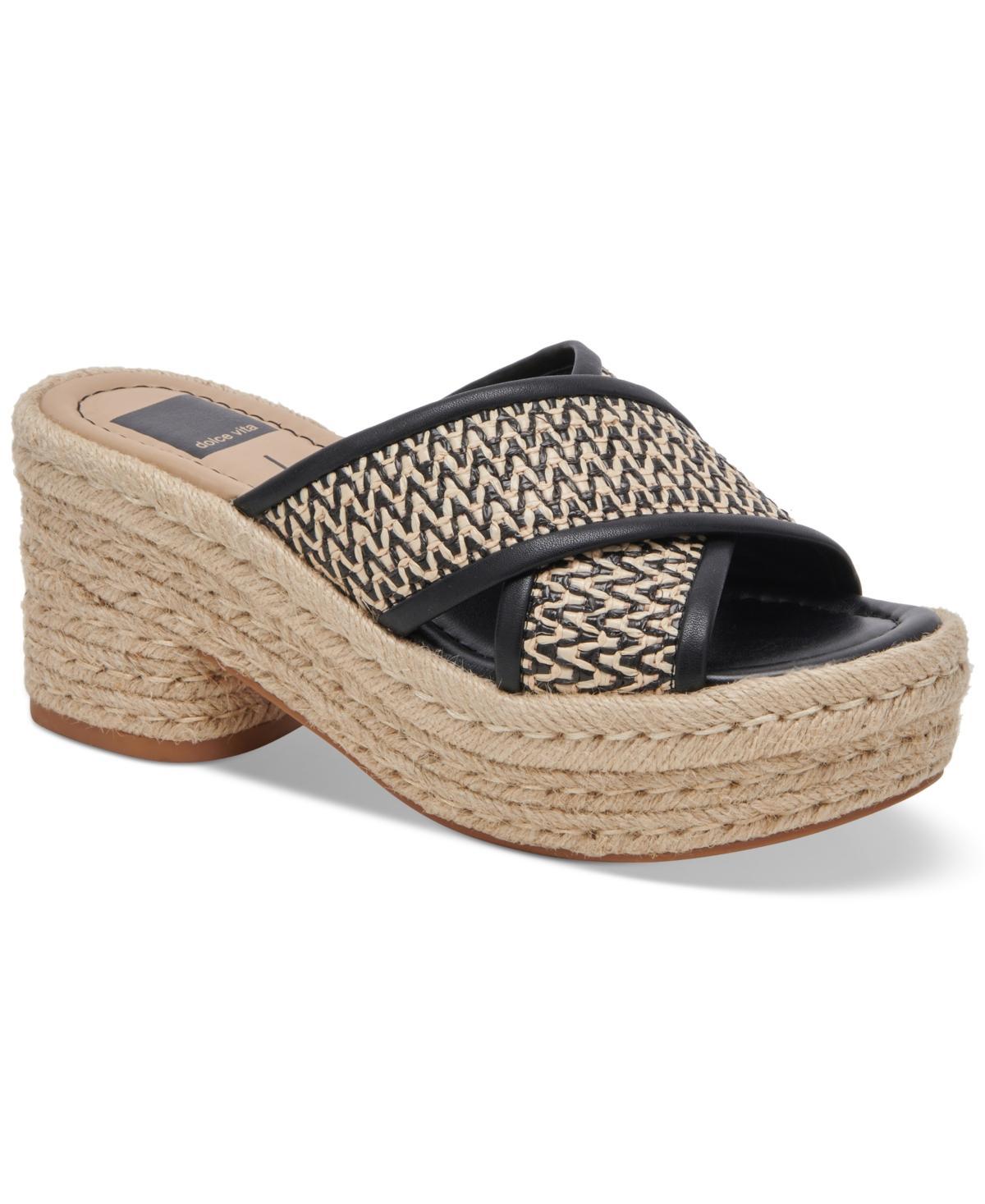 Dolce Vita Womens Eldora Crisscross Raffia Espadrille Platform Slide Sandals - Natural Product Image