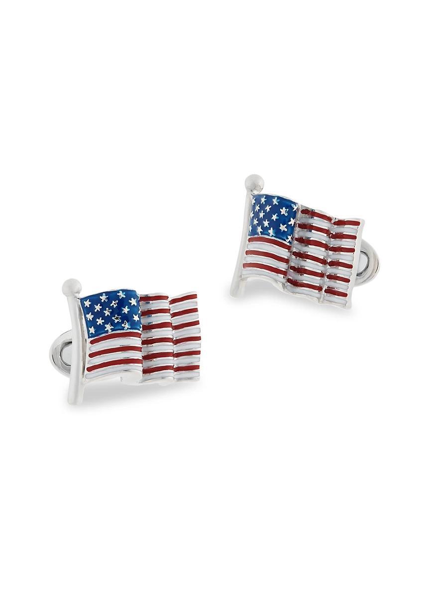 Mens Sterling Silver Enamel American Flag Cufflinks Product Image