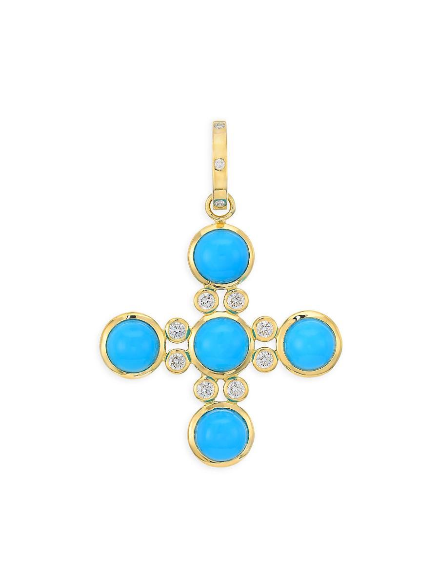 Womens Cl Color 18K Yellow gold, Turquoise & Diamond Four Elements Cross Pendant Product Image