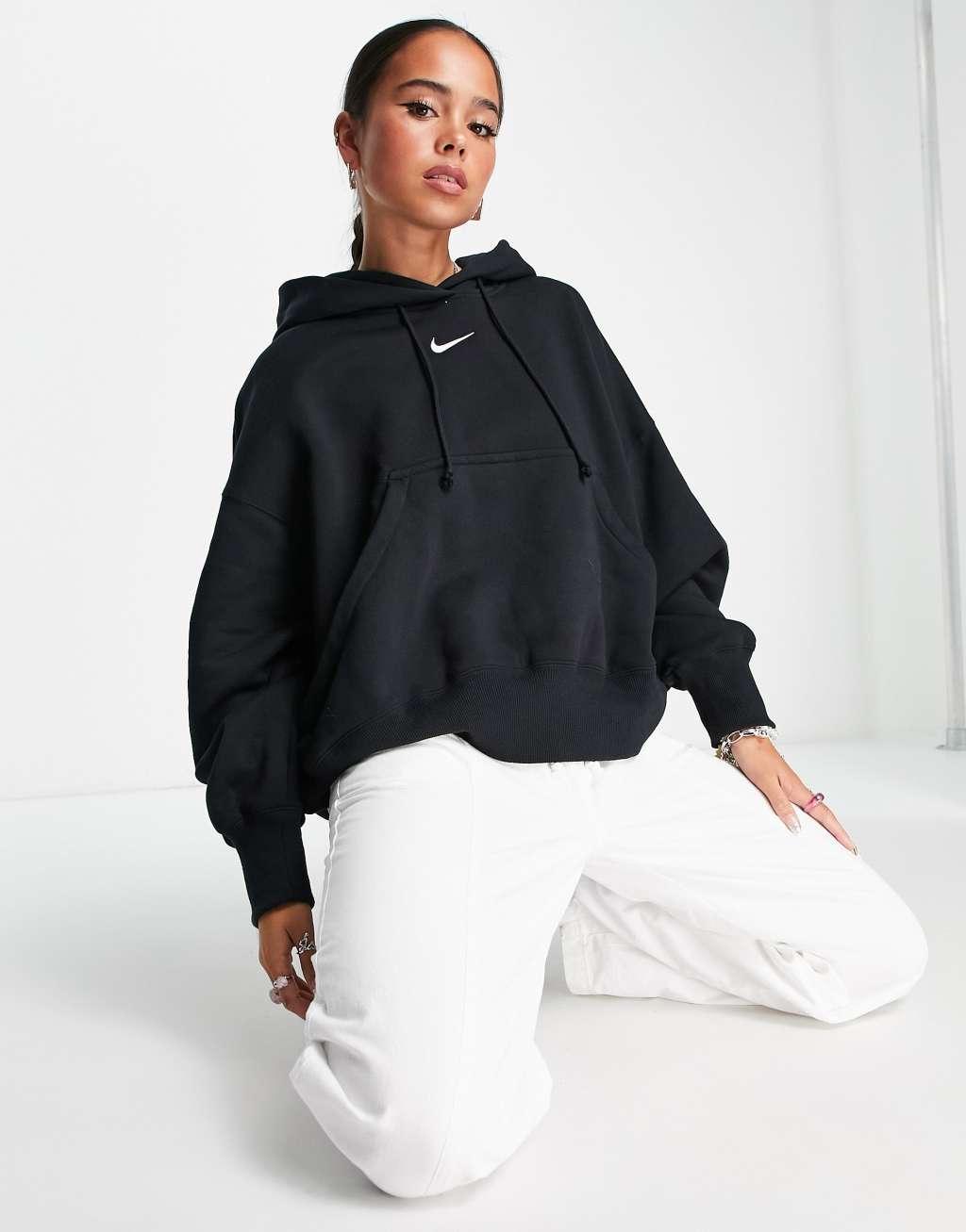 Nike Phoenix Fleece super oversized hoodie in black Product Image