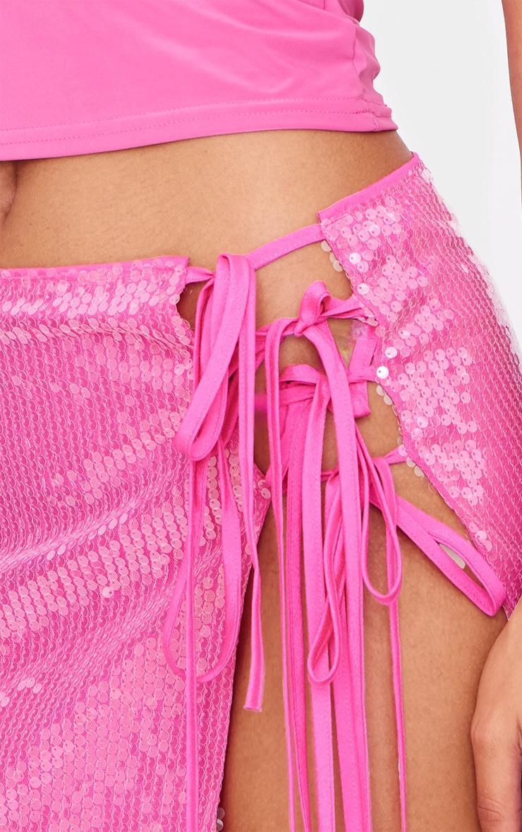 Pink Tie Side Detail Sequin Mini Skirt Product Image