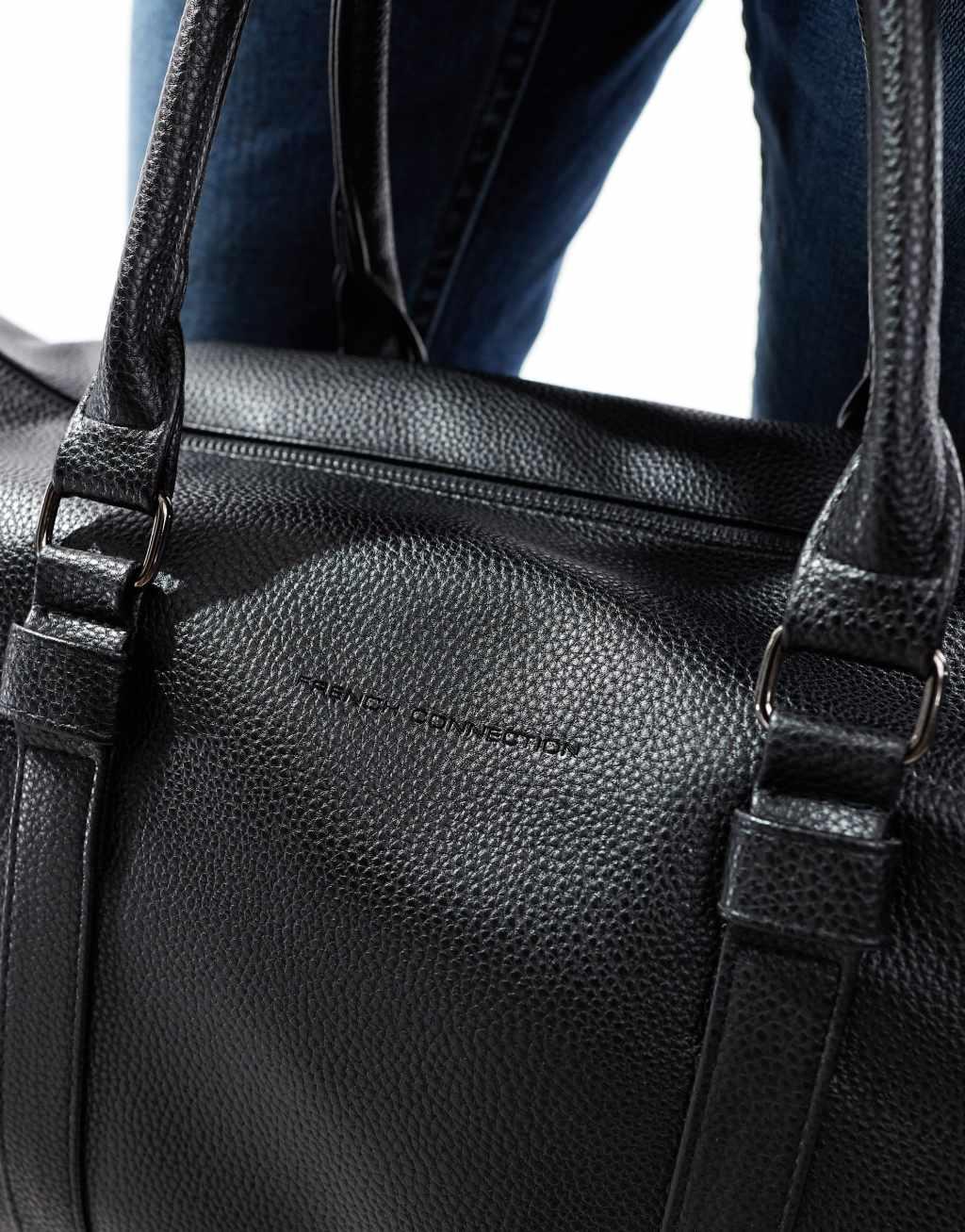 French Connection faux leather holdall bag in black Product Image