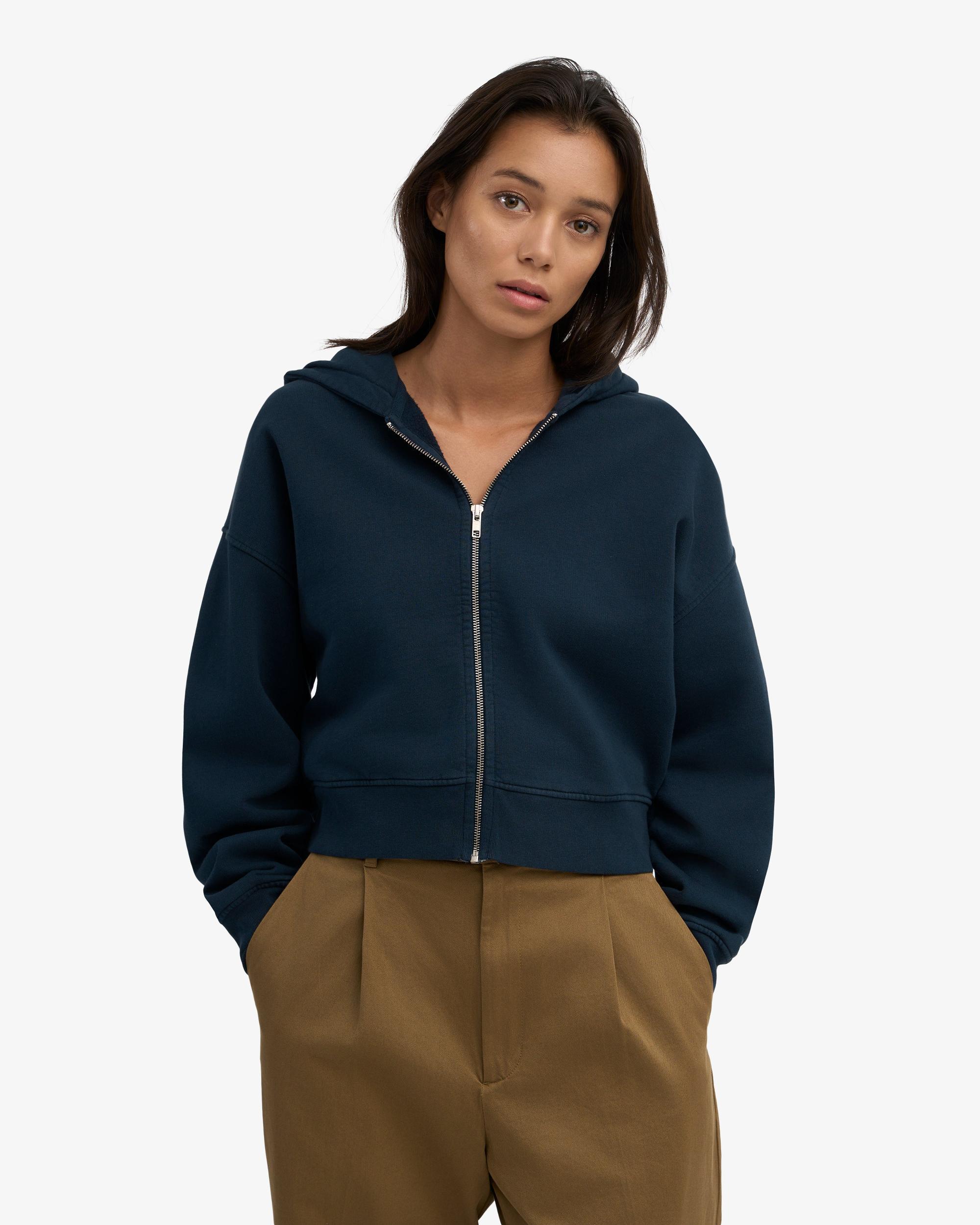 Organic Crop Zip Hood - Navy Blue Product Image