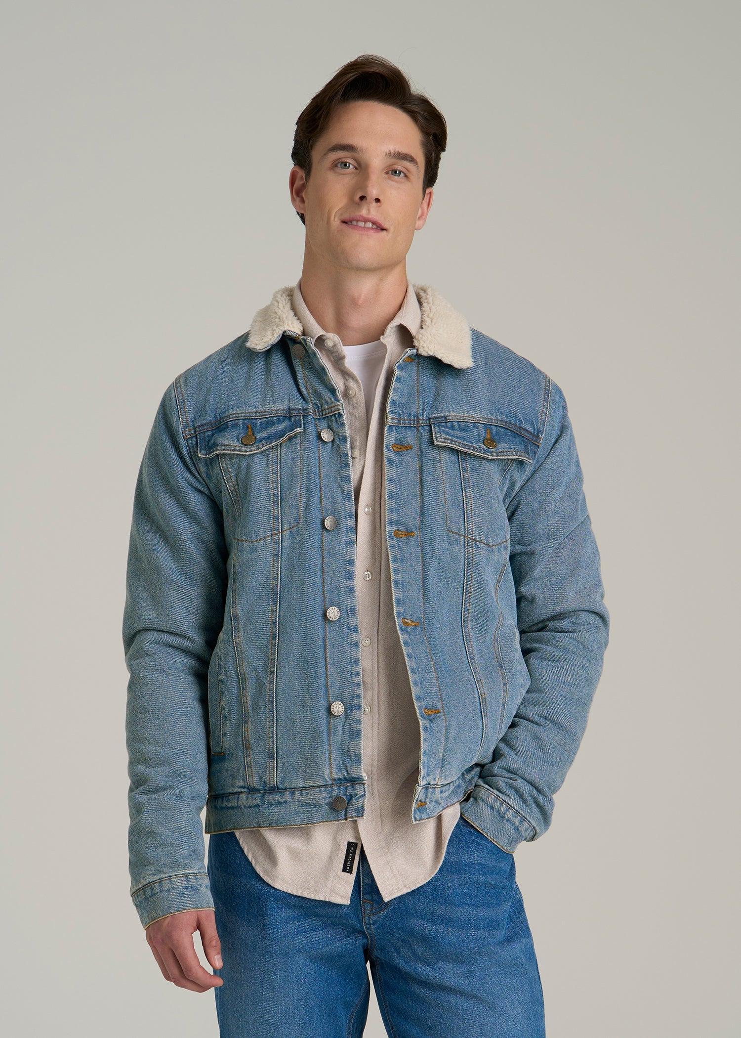 Denim Sherpa Jacket for Tall Men in Stonewash Blue Male Product Image