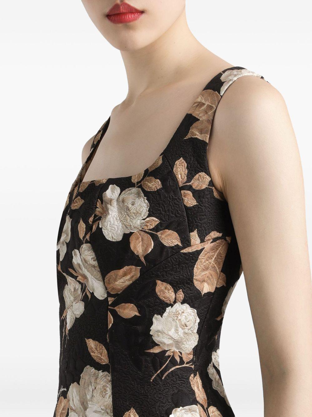 rose-print square-neck midi dress Product Image