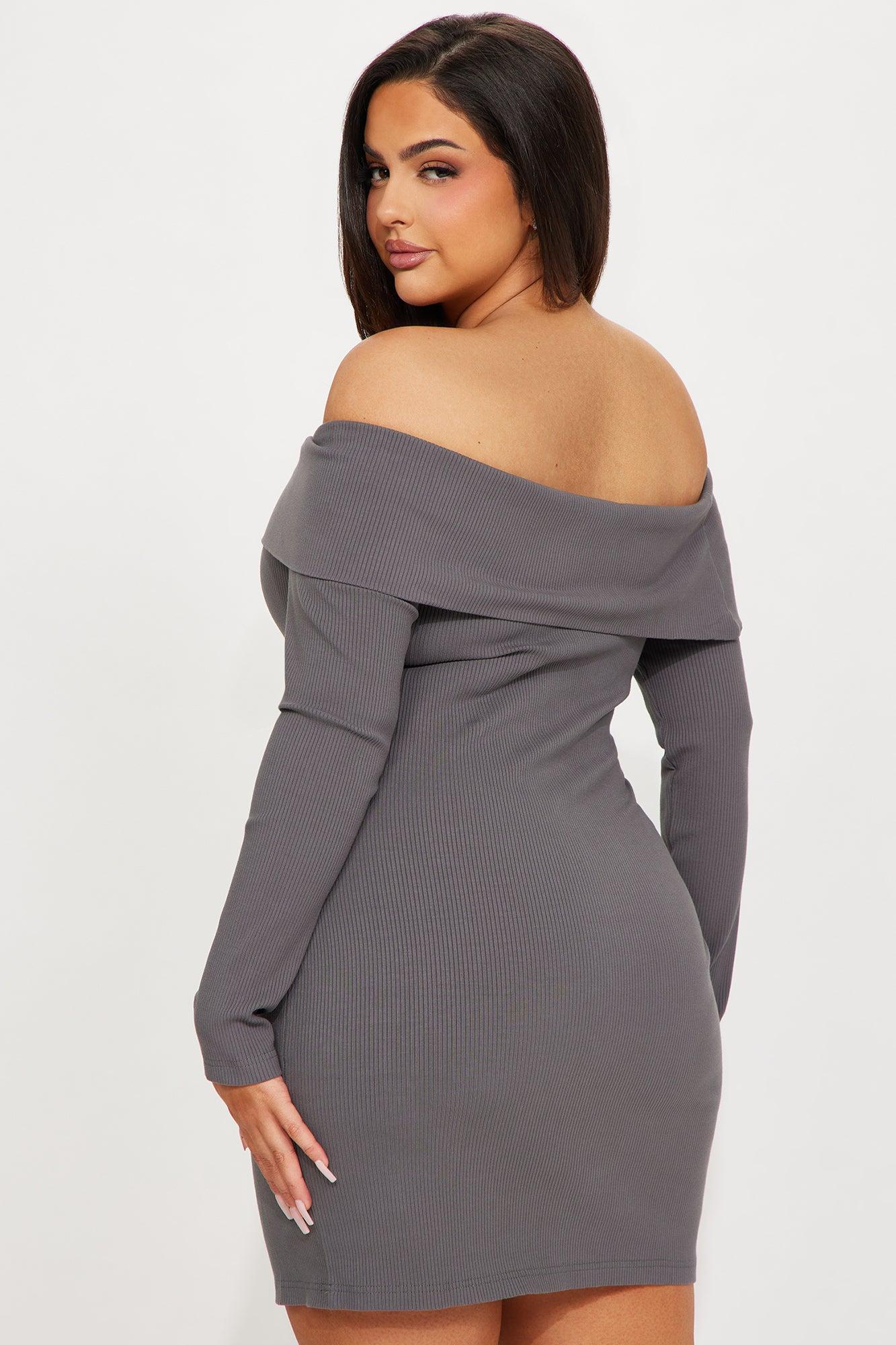 Modern Muse Long Sleeve Mini Dress - Charcoal Product Image