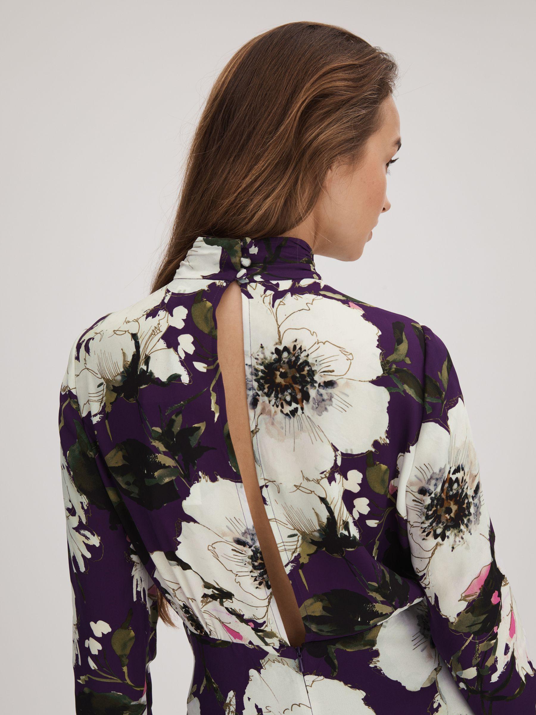 Florere Printed Zip Cuff Midi Dress in Blue/Khaki Product Image