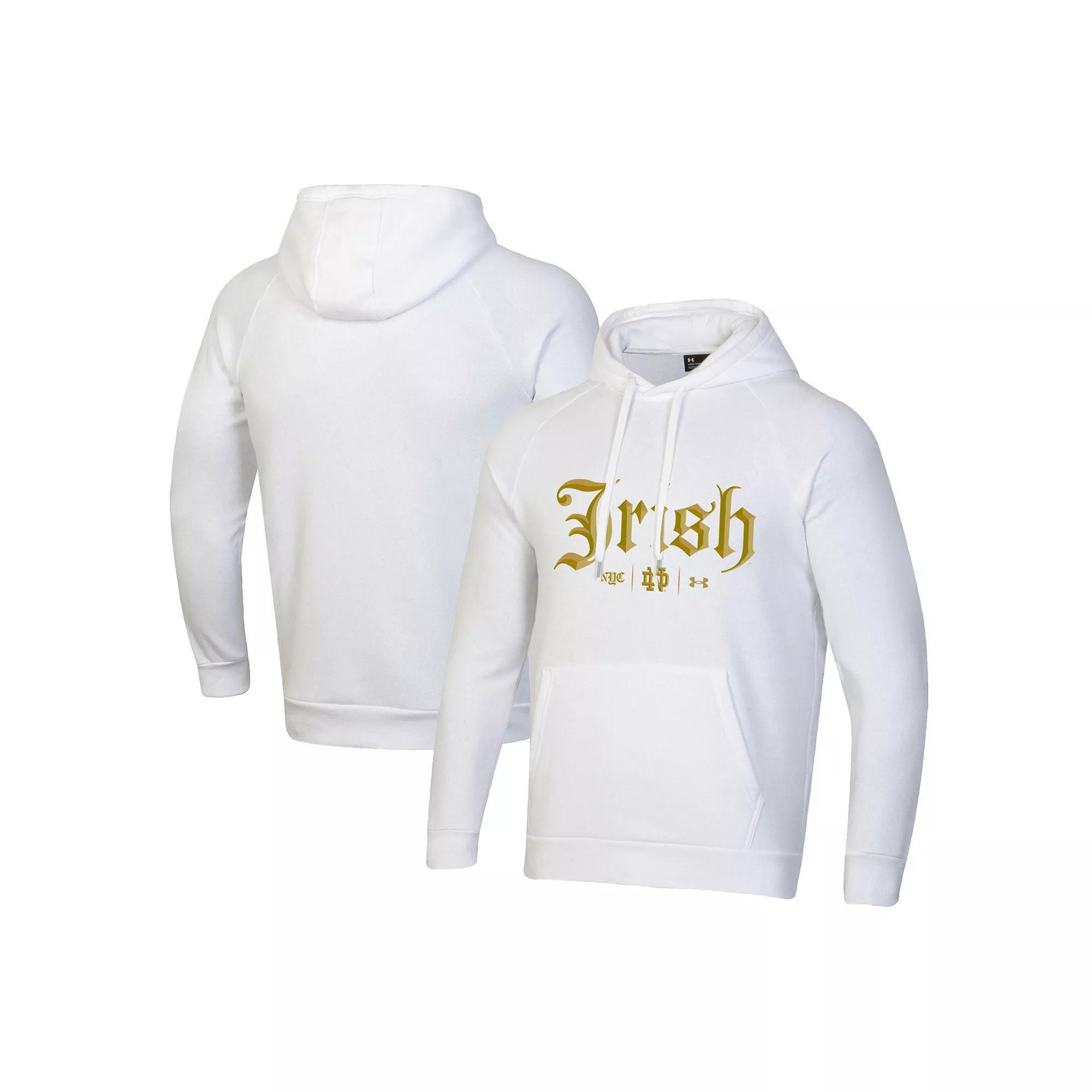 Men's Under Armour White Notre Dame Fighting Irish 2024 Shamrock Series Rival Fleece Pullover Hoodie,  Product Image