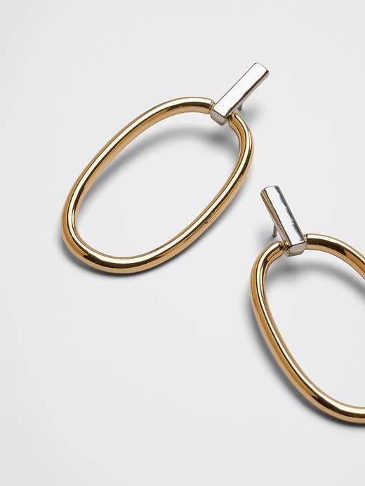 Mixed Metal Drop Hoop Earrings Product Image