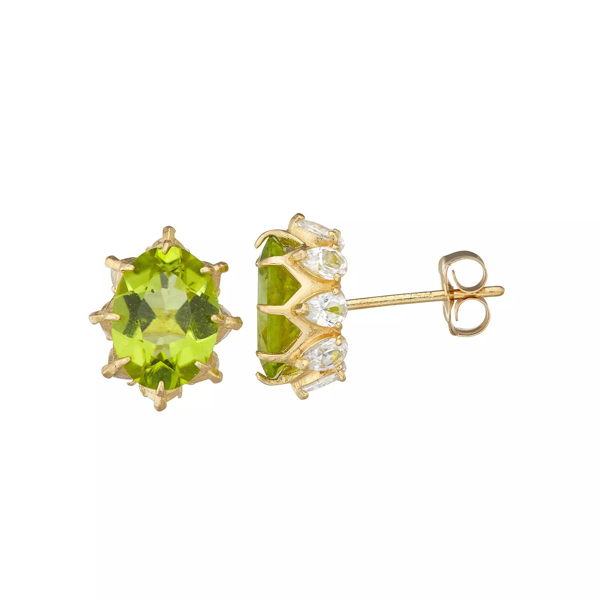 Designs by Gioelli 10k Gold Gemstone Oval Crown Stud Earrings, Women's, Peridot Product Image
