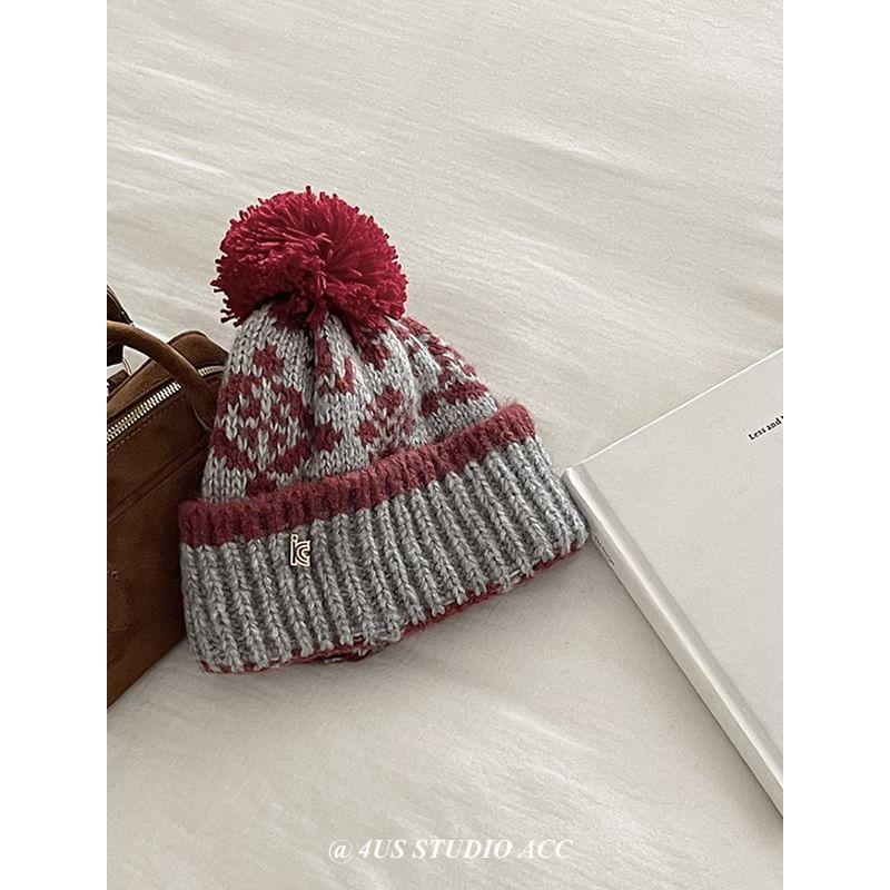 Patterned Pom Pom Beanie Product Image