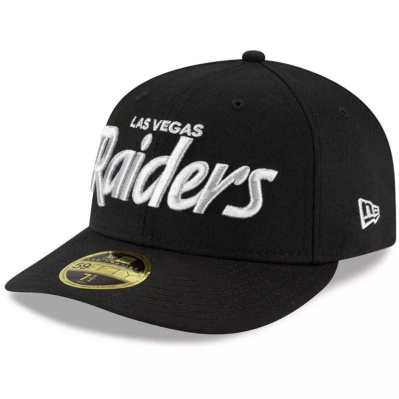Men's New Era Black Las Vegas Raiders Omaha Script Low Profile 59FIFTY Fitted Hat,  Product Image