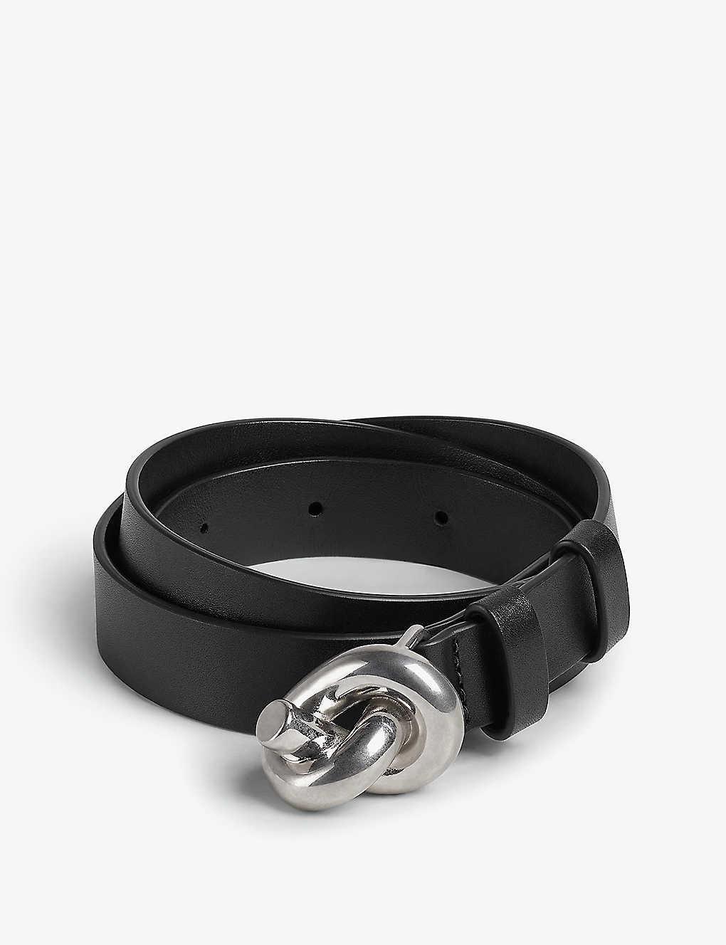 BOTTEGA VENETA Womens Black-silver Knot Leather And Silver-tone Hardware Belt Product Image